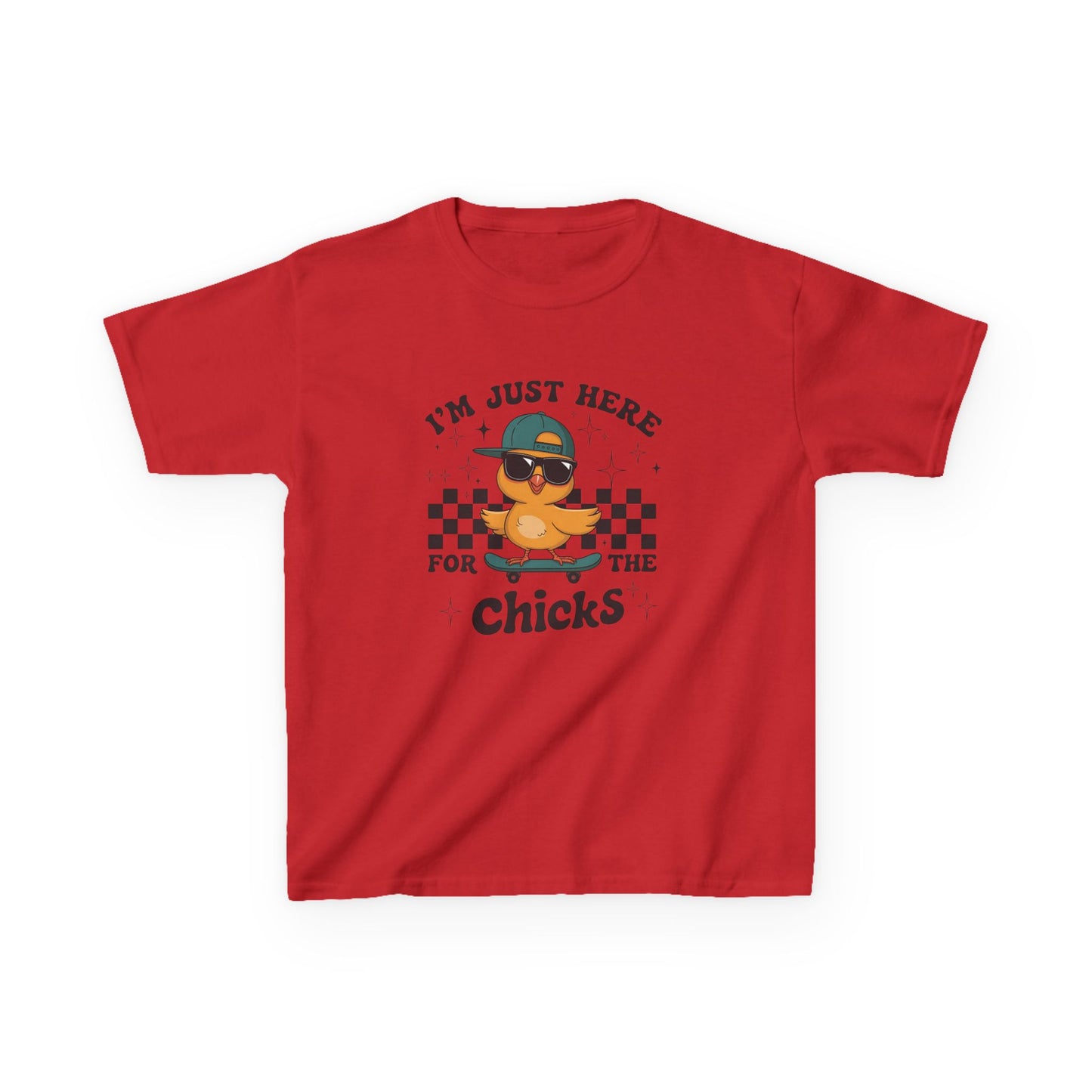 Kids Skateboarding Graphic Tee - 'I'm Just Here for the Chicks'