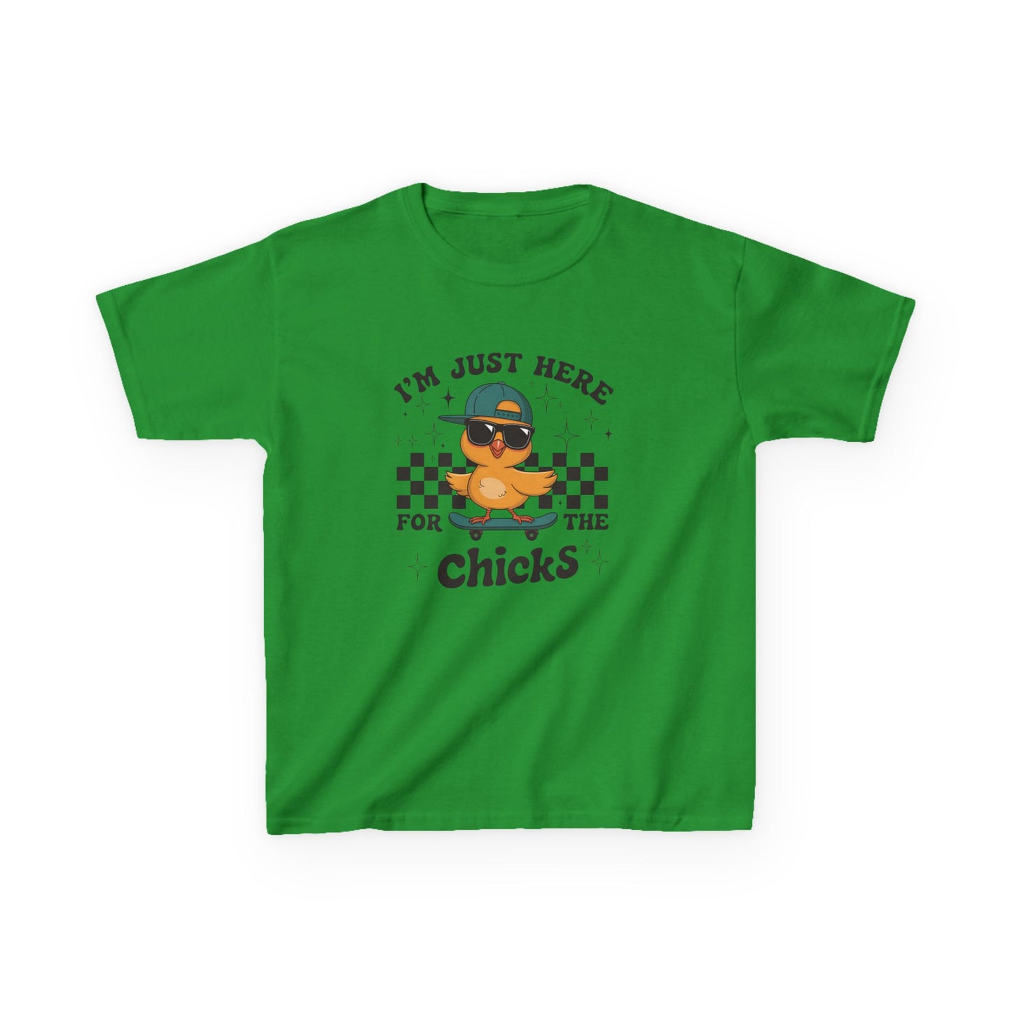 Kids Skateboarding Graphic Tee - 'I'm Just Here for the Chicks'
