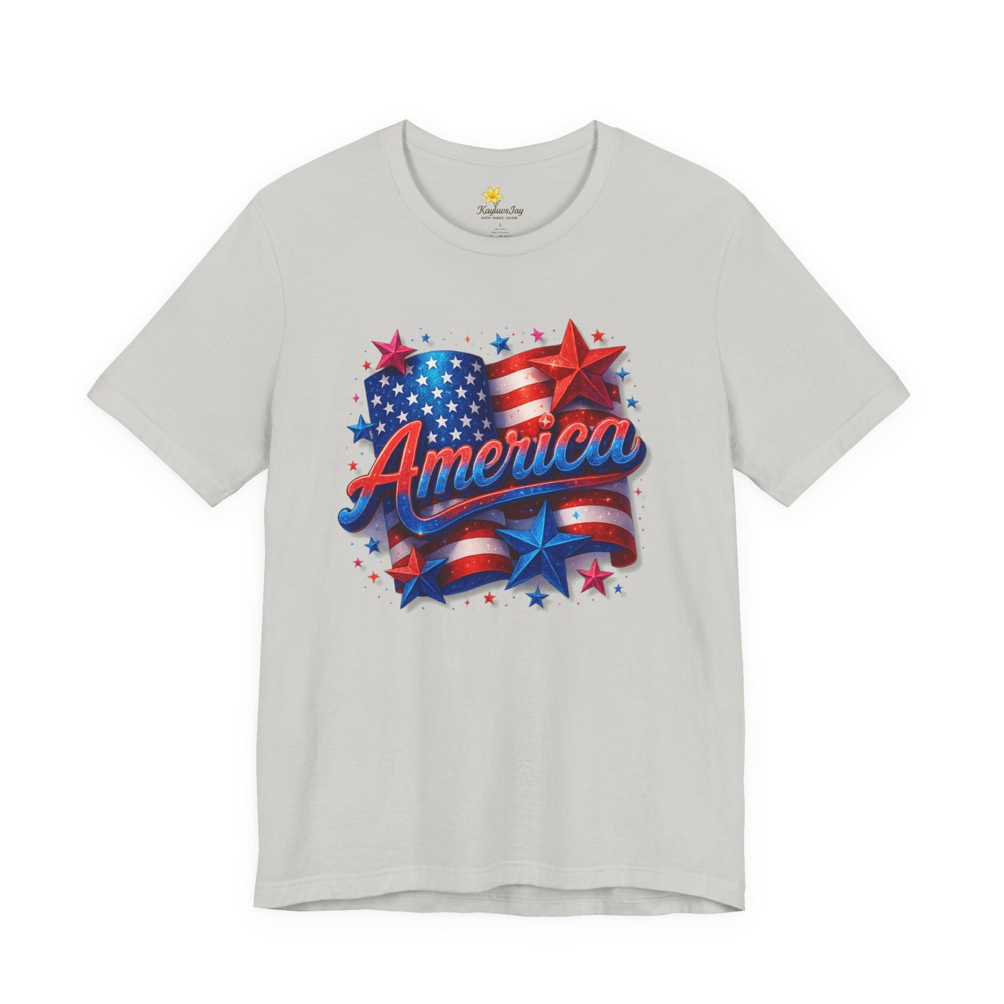 America 4th of July T-Shirt, Patriotic Sparkle Graphic Tee for Women, Red White & Blue Stars and Flag Shirt, USA Independence Day Shirt