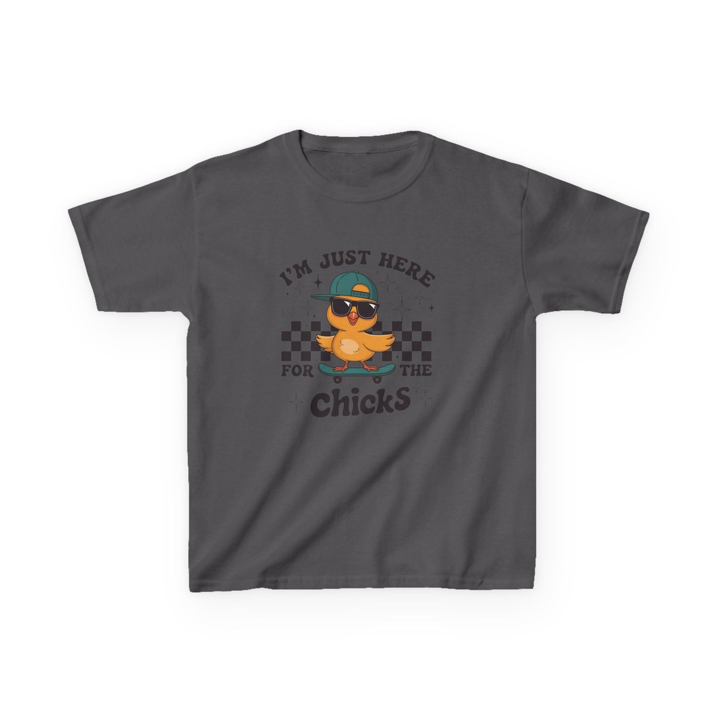 Kids Skateboarding Graphic Tee - 'I'm Just Here for the Chicks'