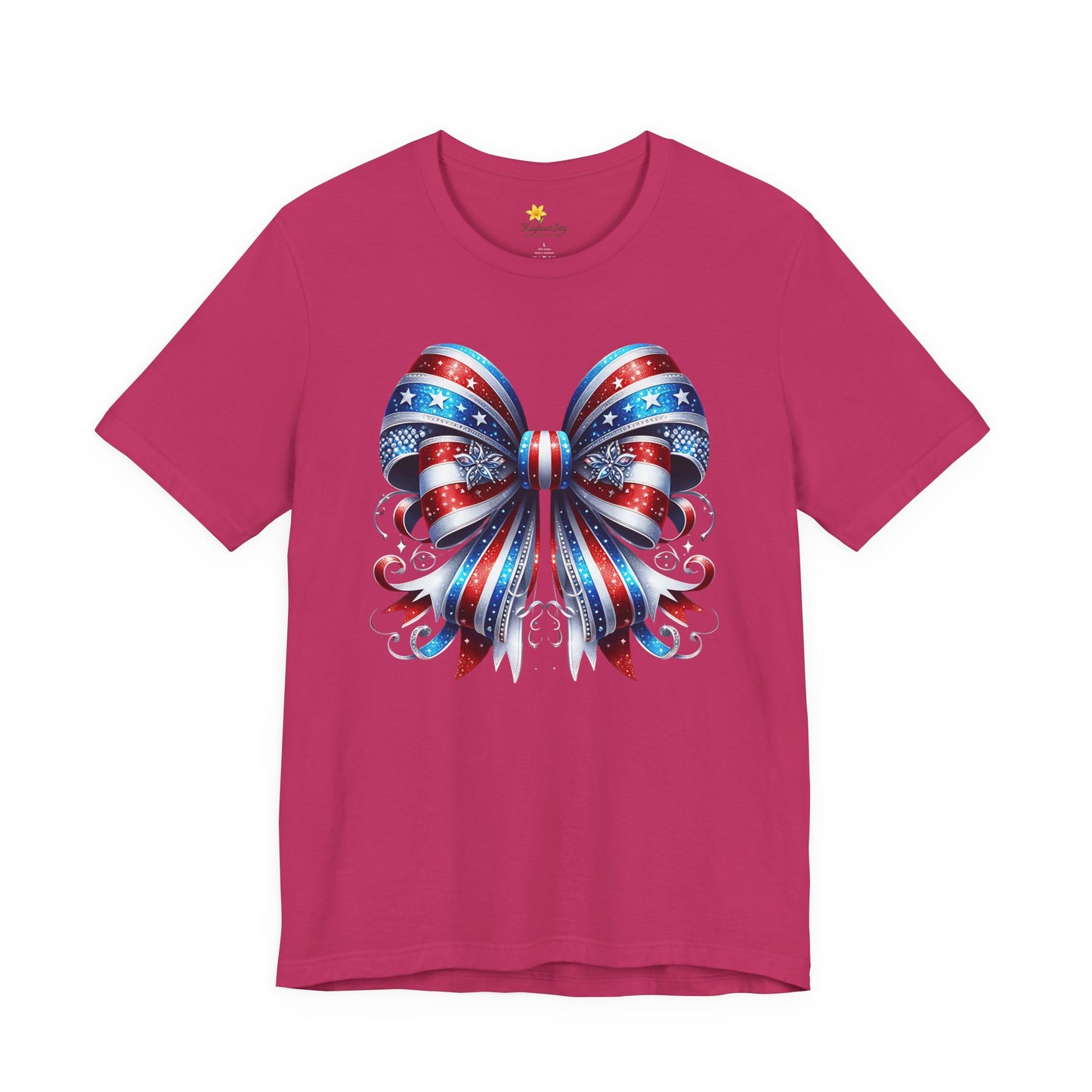 Patriotic Bow T-Shirt for Women – Red White & Blue 4th of July Shirt – Sparkly USA Flag Bow Tee – Cute Independence Day Outfit – America Shirt