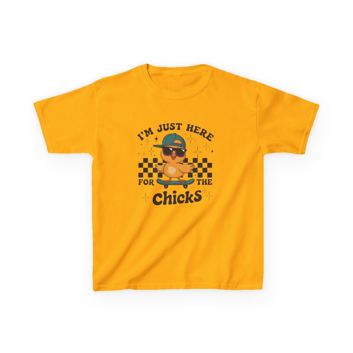 Kids Skateboarding Graphic Tee - 'I'm Just Here for the Chicks'
