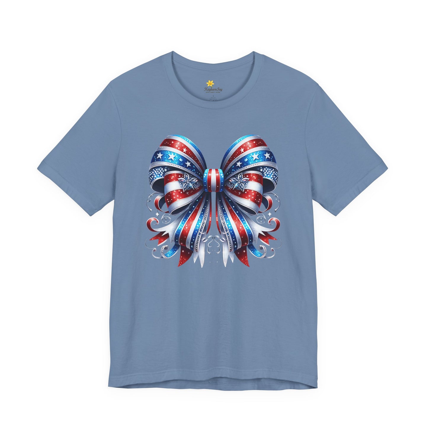 Patriotic Bow T-Shirt for Women – Red White & Blue 4th of July Shirt – Sparkly USA Flag Bow Tee – Cute Independence Day Outfit – America Shirt