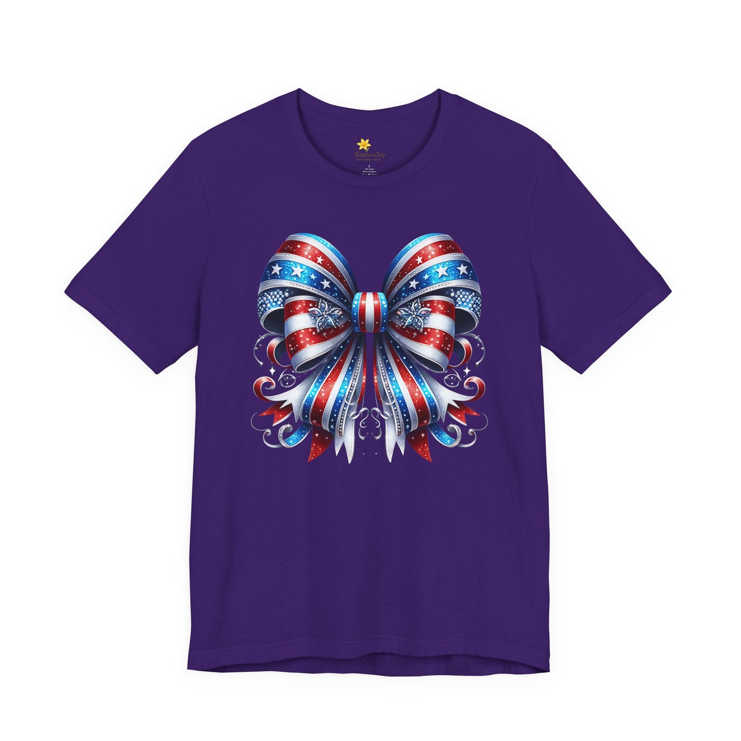 Patriotic Bow T-Shirt for Women – Red White & Blue 4th of July Shirt – Sparkly USA Flag Bow Tee – Cute Independence Day Outfit – America Shirt