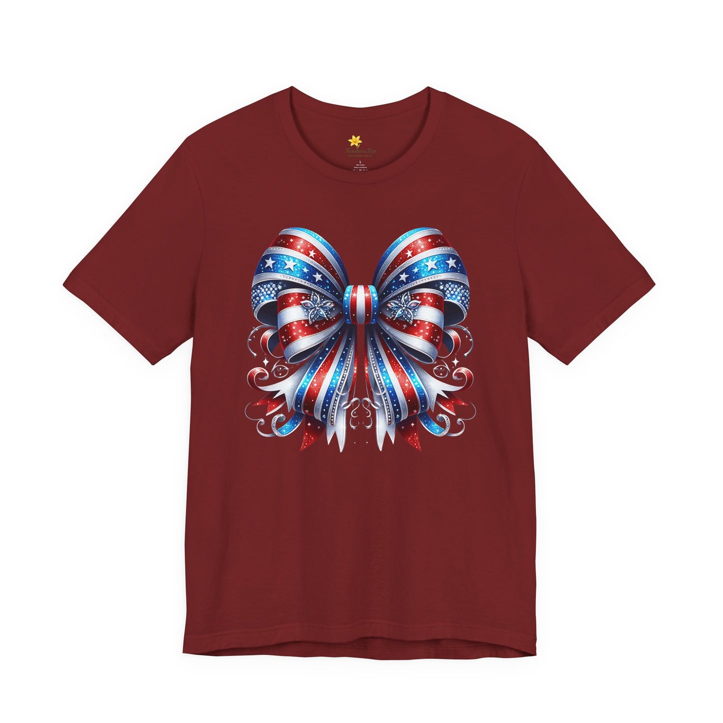 Patriotic Bow T-Shirt for Women – Red White & Blue 4th of July Shirt – Sparkly USA Flag Bow Tee – Cute Independence Day Outfit – America Shirt