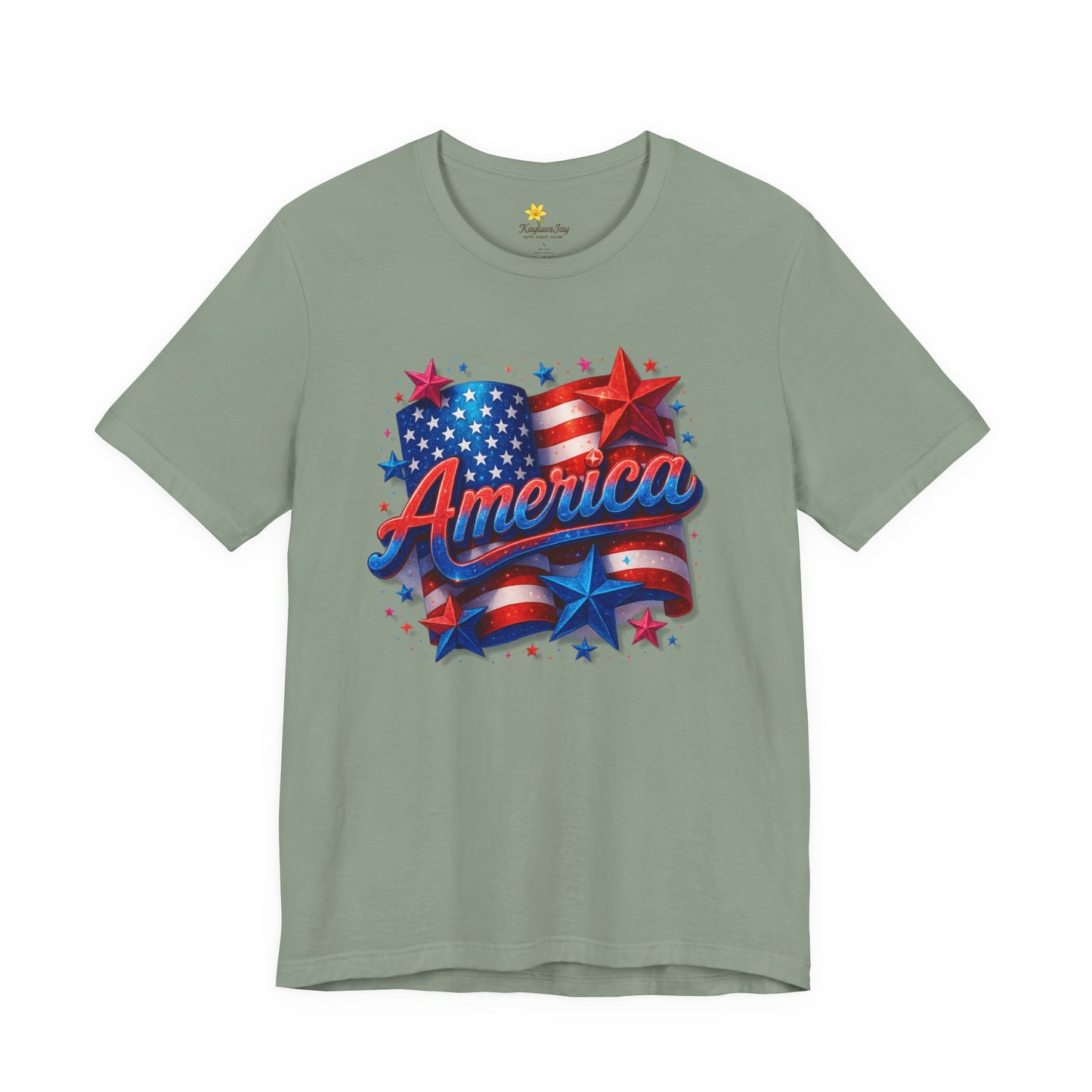 America 4th of July T-Shirt, Patriotic Sparkle Graphic Tee for Women, Red White & Blue Stars and Flag Shirt, USA Independence Day Shirt