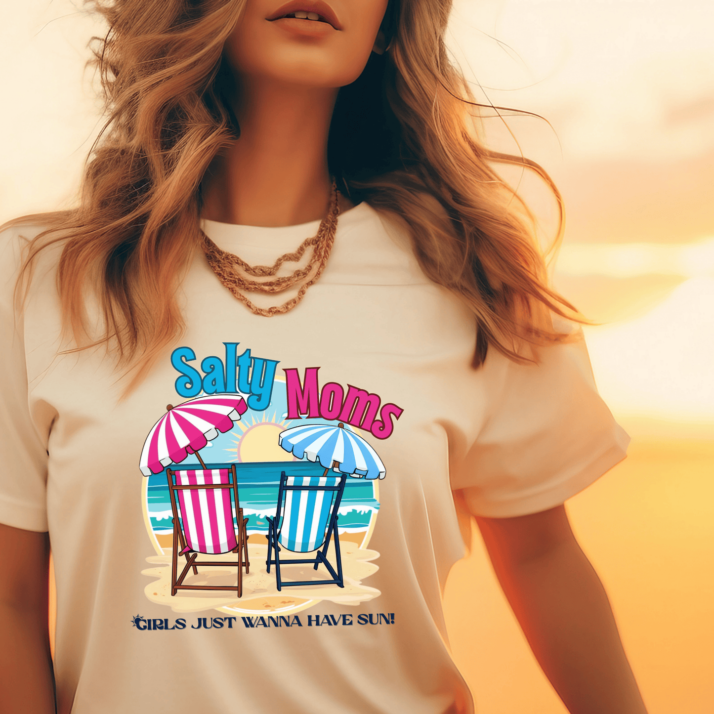 Salty Moms Beach Club Shirt – Girls Just Wanna Have Sun T-Shirt – Retro Summer Mom Shirt, Coastal Vibes Tee, Funny Beach Graphic Tee for Women