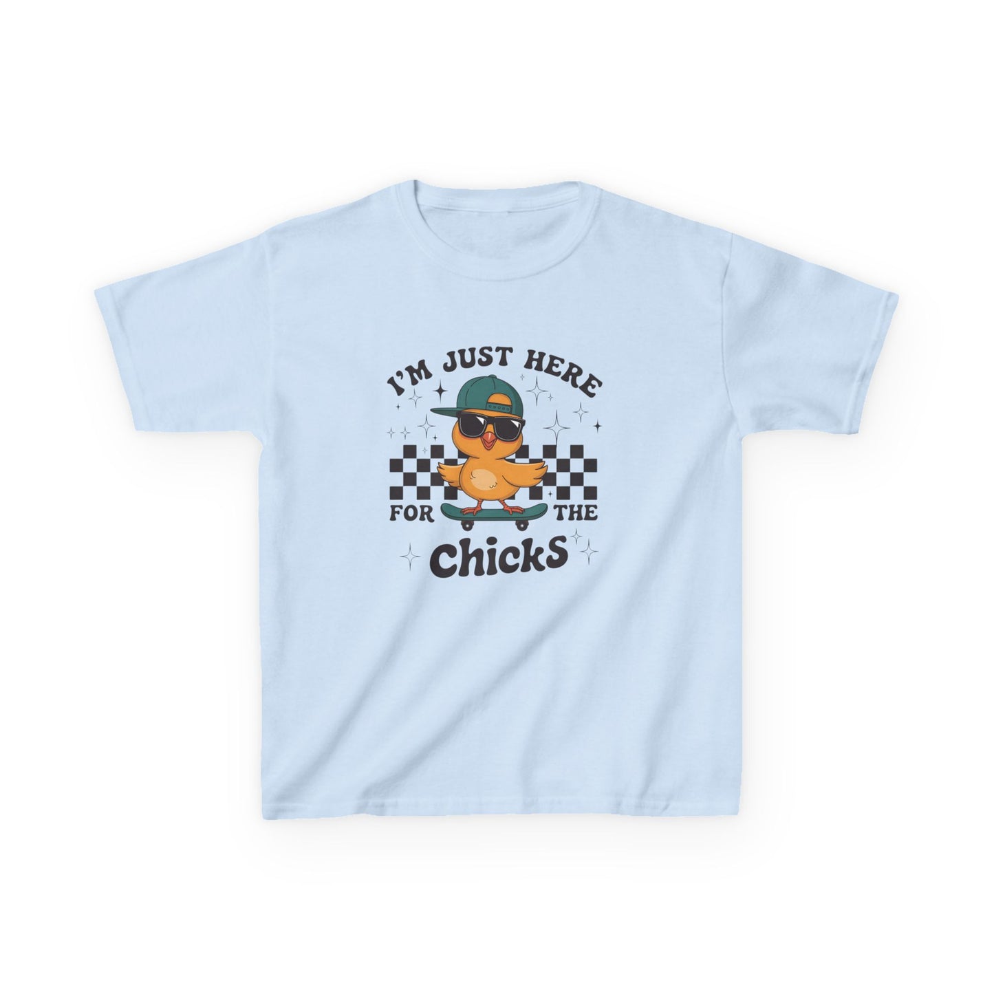 Kids Skateboarding Graphic Tee - 'I'm Just Here for the Chicks'