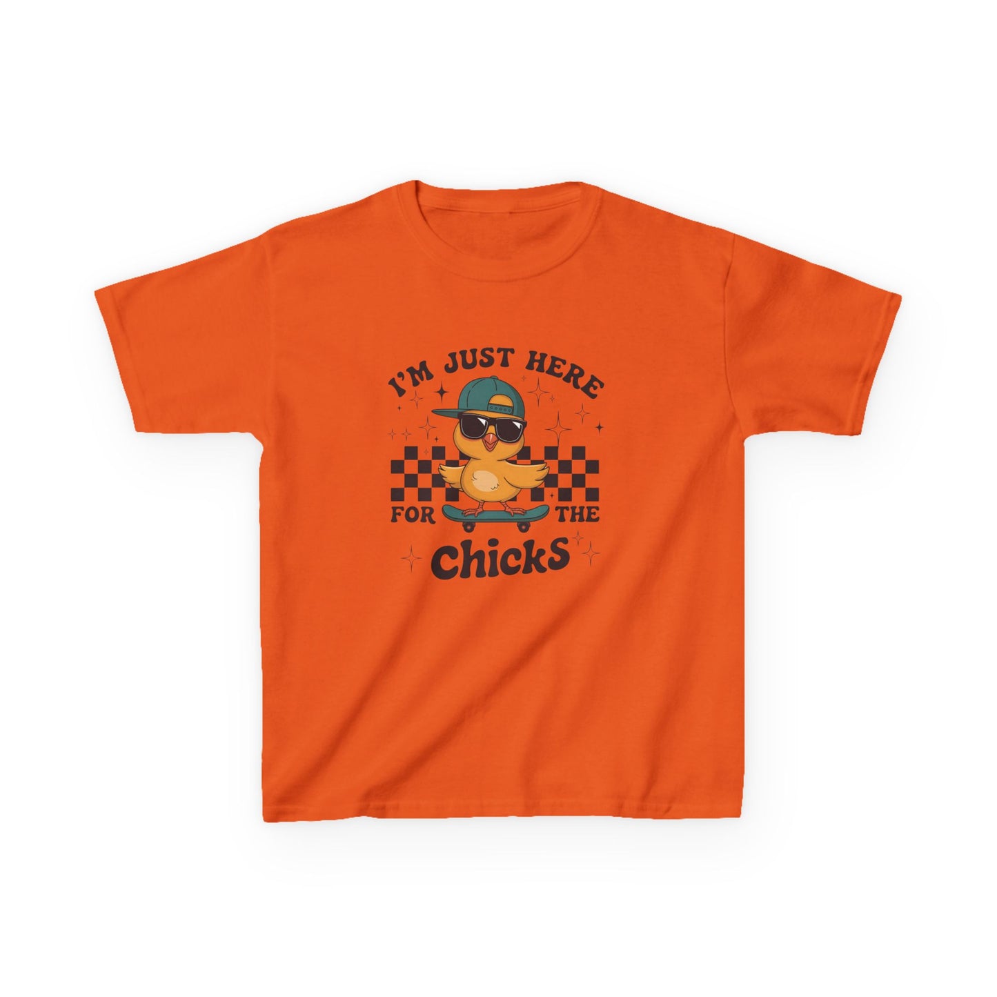 Kids Skateboarding Graphic Tee - 'I'm Just Here for the Chicks'