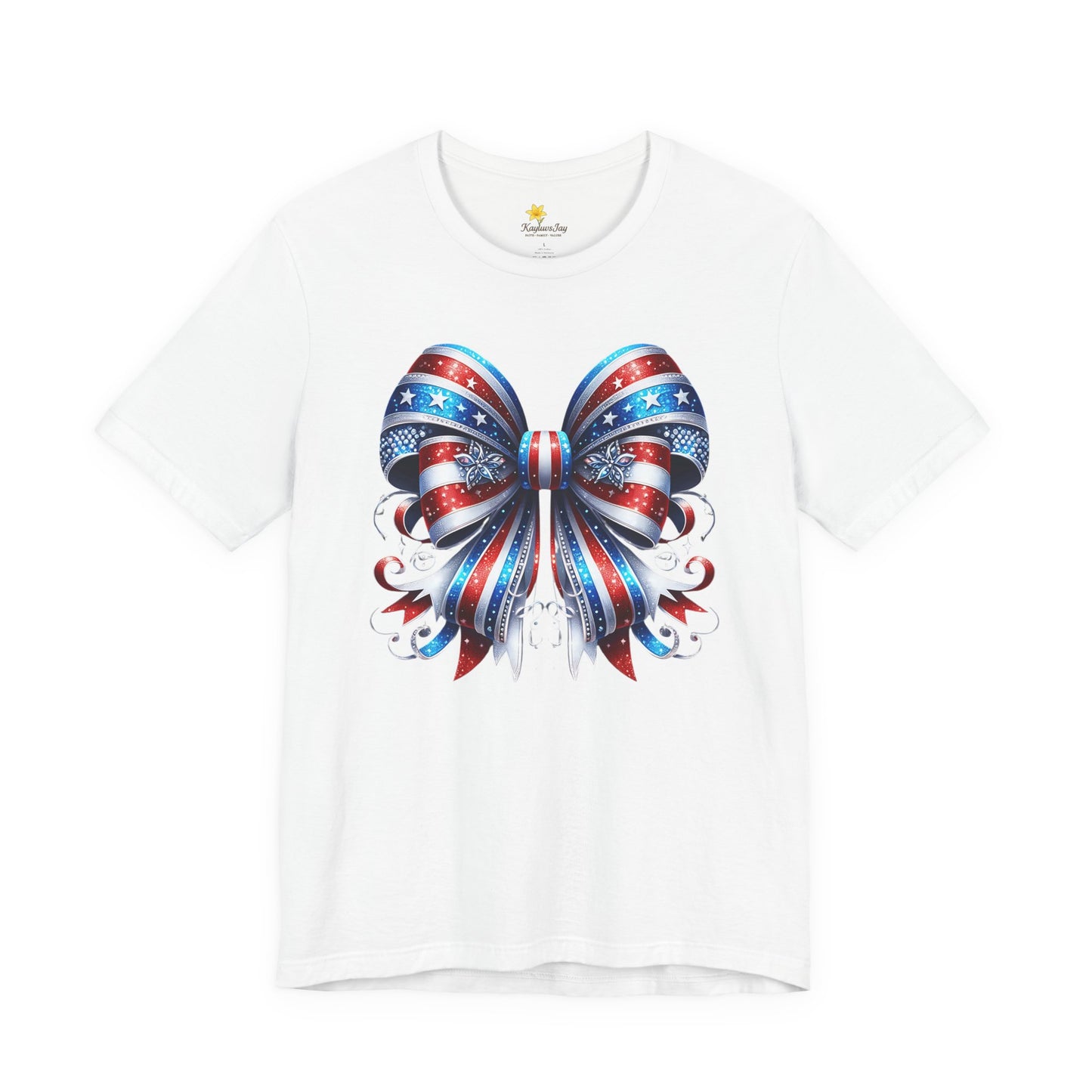 Patriotic Bow T-Shirt for Women – Red White & Blue 4th of July Shirt – Sparkly USA Flag Bow Tee – Cute Independence Day Outfit – America Shirt