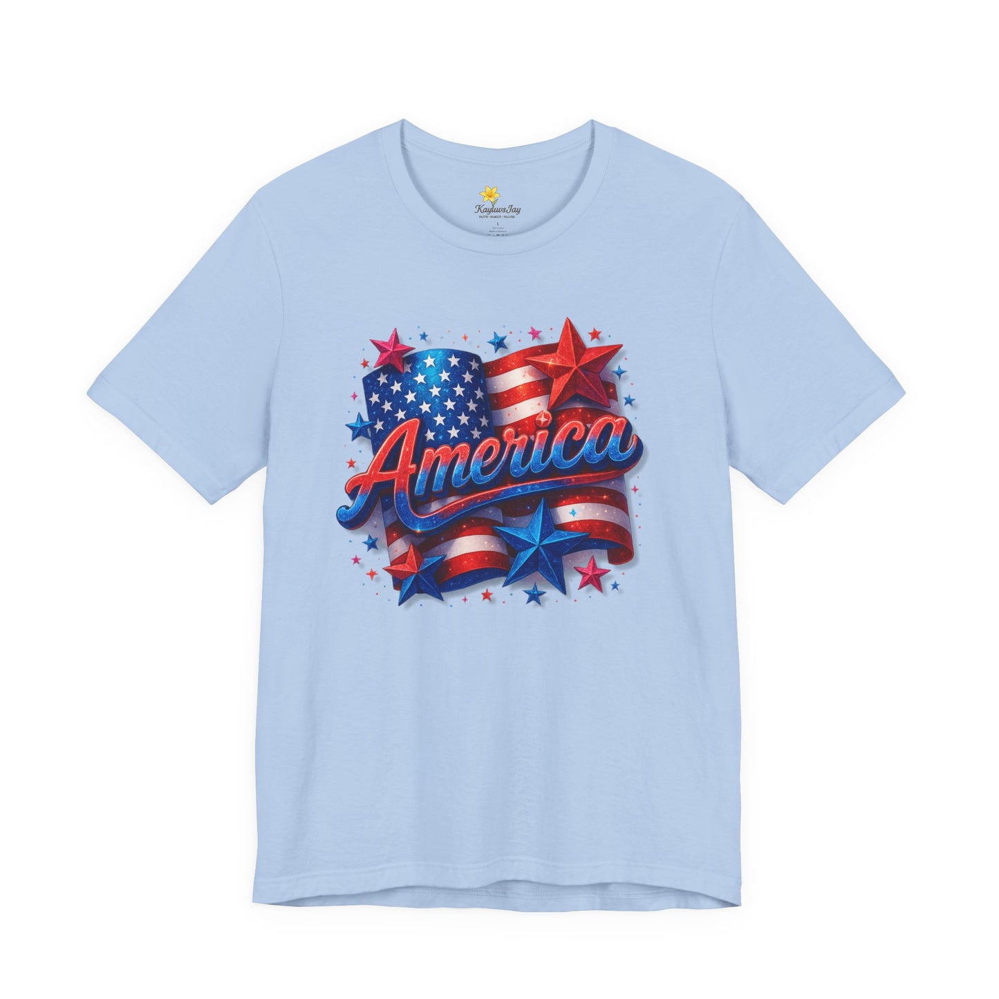 America 4th of July T-Shirt, Patriotic Sparkle Graphic Tee for Women, Red White & Blue Stars and Flag Shirt, USA Independence Day Shirt