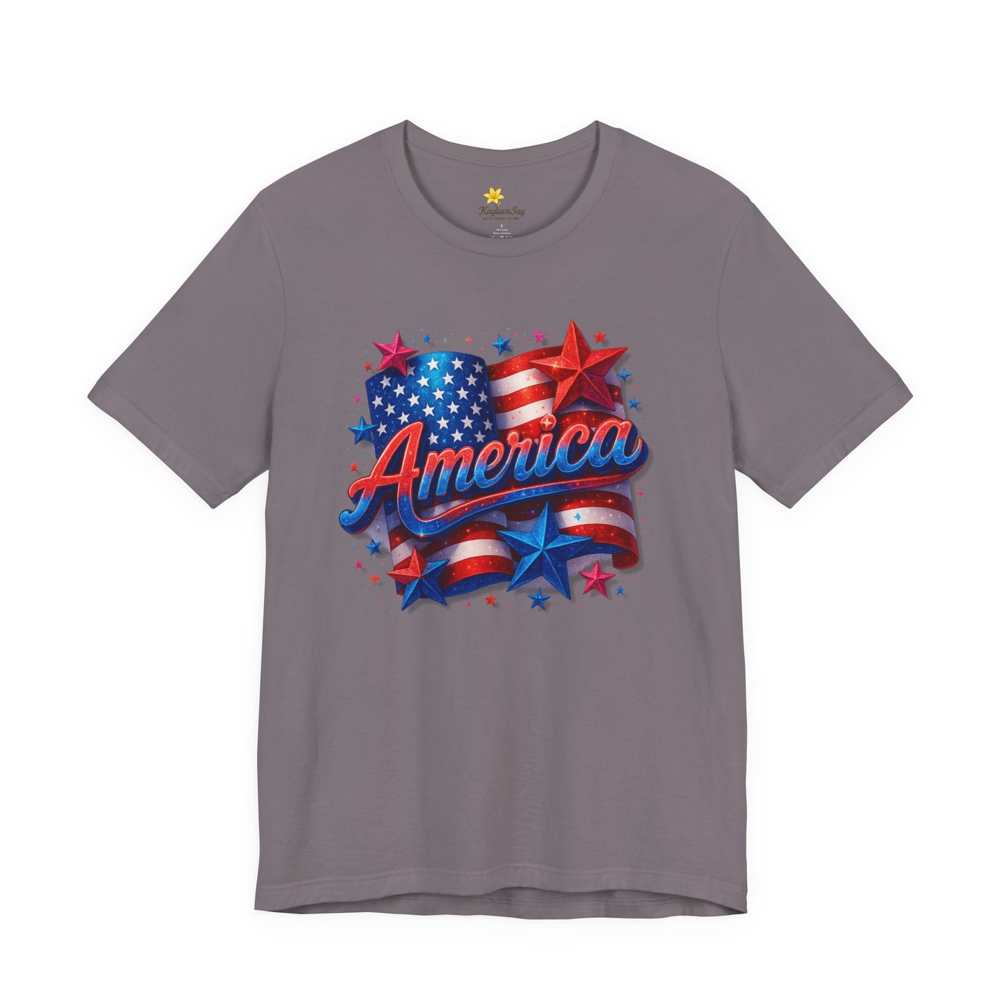 America 4th of July T-Shirt, Patriotic Sparkle Graphic Tee for Women, Red White & Blue Stars and Flag Shirt, USA Independence Day Shirt