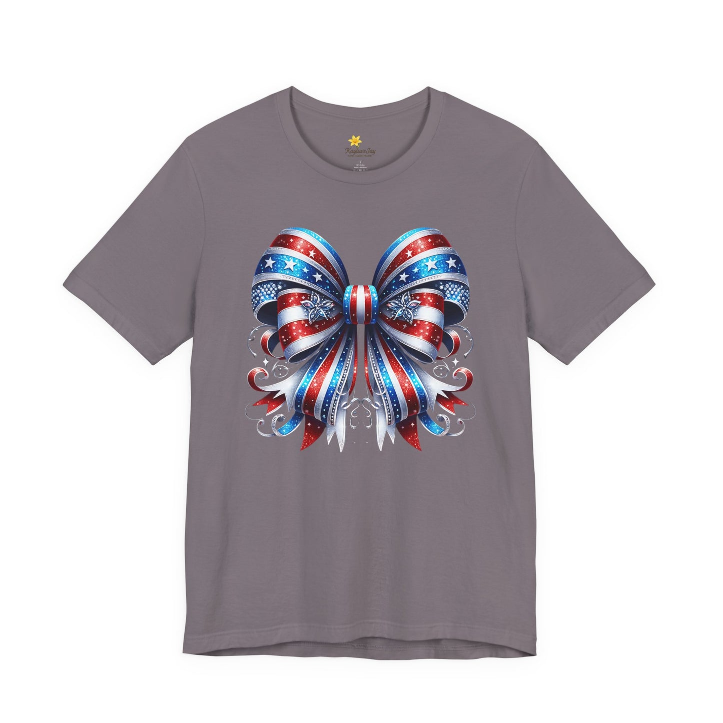 Patriotic Bow T-Shirt for Women – Red White & Blue 4th of July Shirt – Sparkly USA Flag Bow Tee – Cute Independence Day Outfit – America Shirt