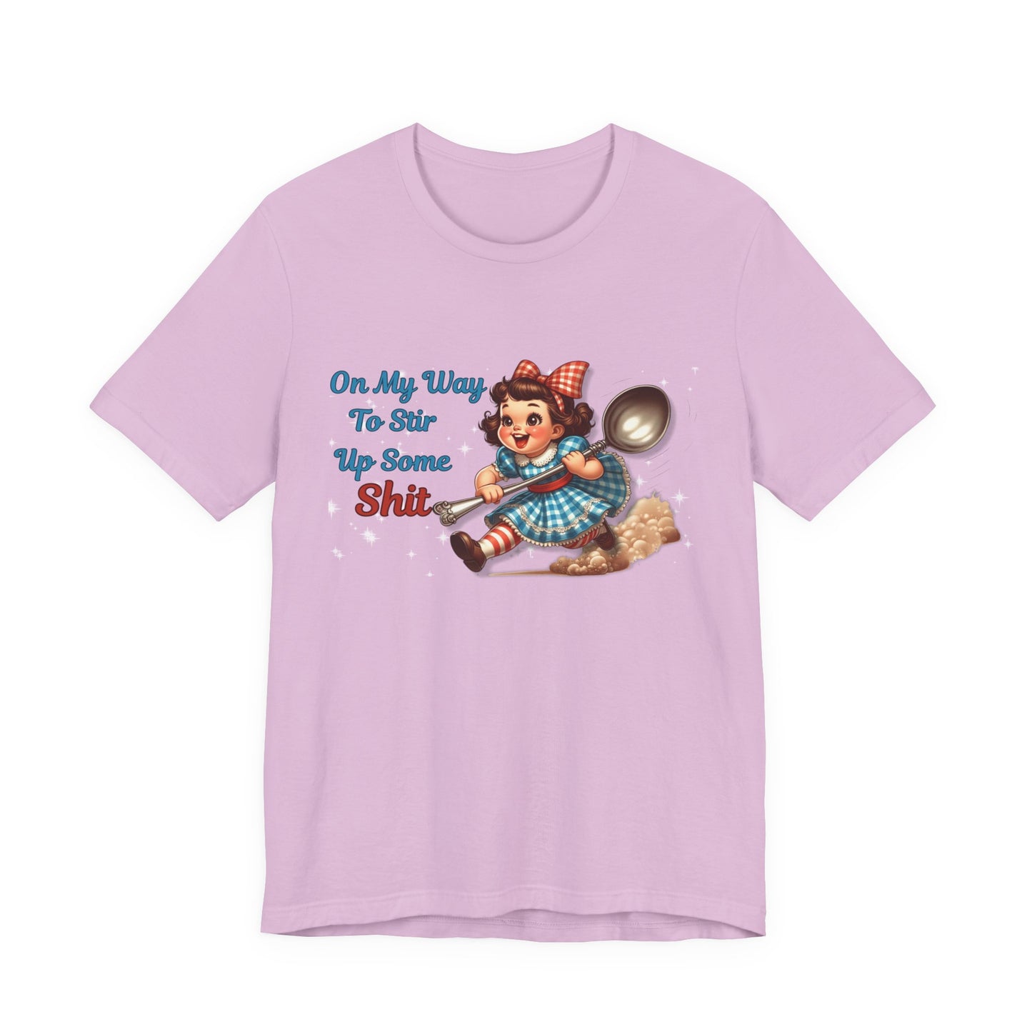 Funny Retro Girl Graphic Tee On My Way To Stir Up Some Shit T-Shirt Vintage Humor Shirt Sarcastic Spoon Quote Shirt Gift For Women