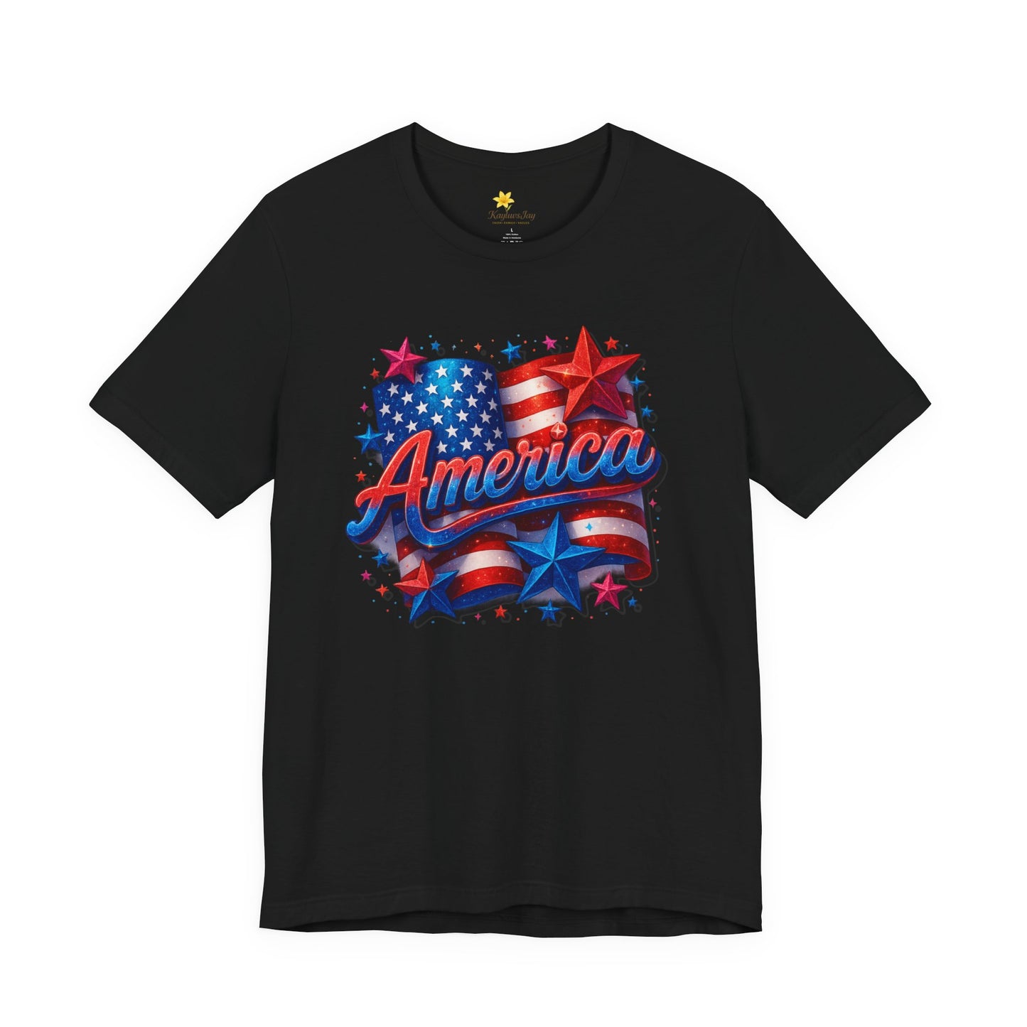 America 4th of July T-Shirt, Patriotic Sparkle Graphic Tee for Women, Red White & Blue Stars and Flag Shirt, USA Independence Day Shirt