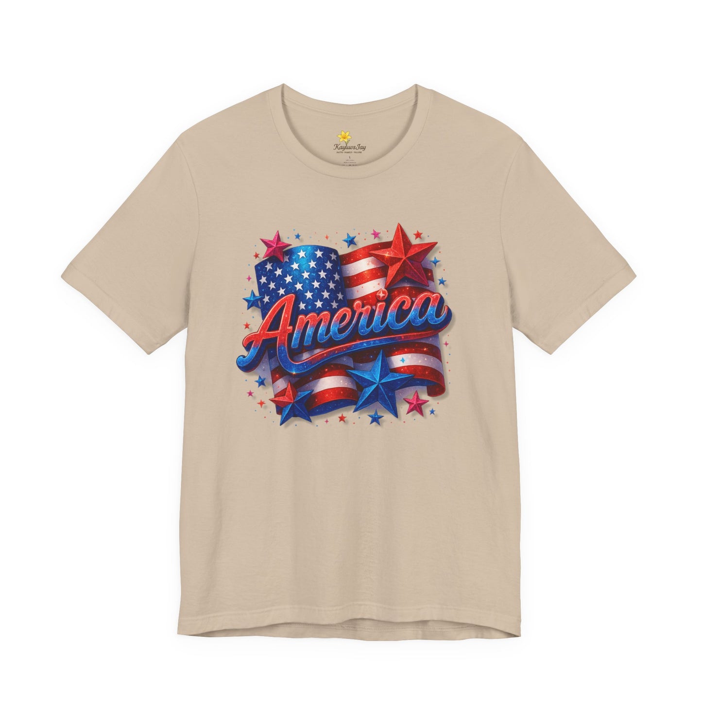 America 4th of July T-Shirt, Patriotic Sparkle Graphic Tee for Women, Red White & Blue Stars and Flag Shirt, USA Independence Day Shirt