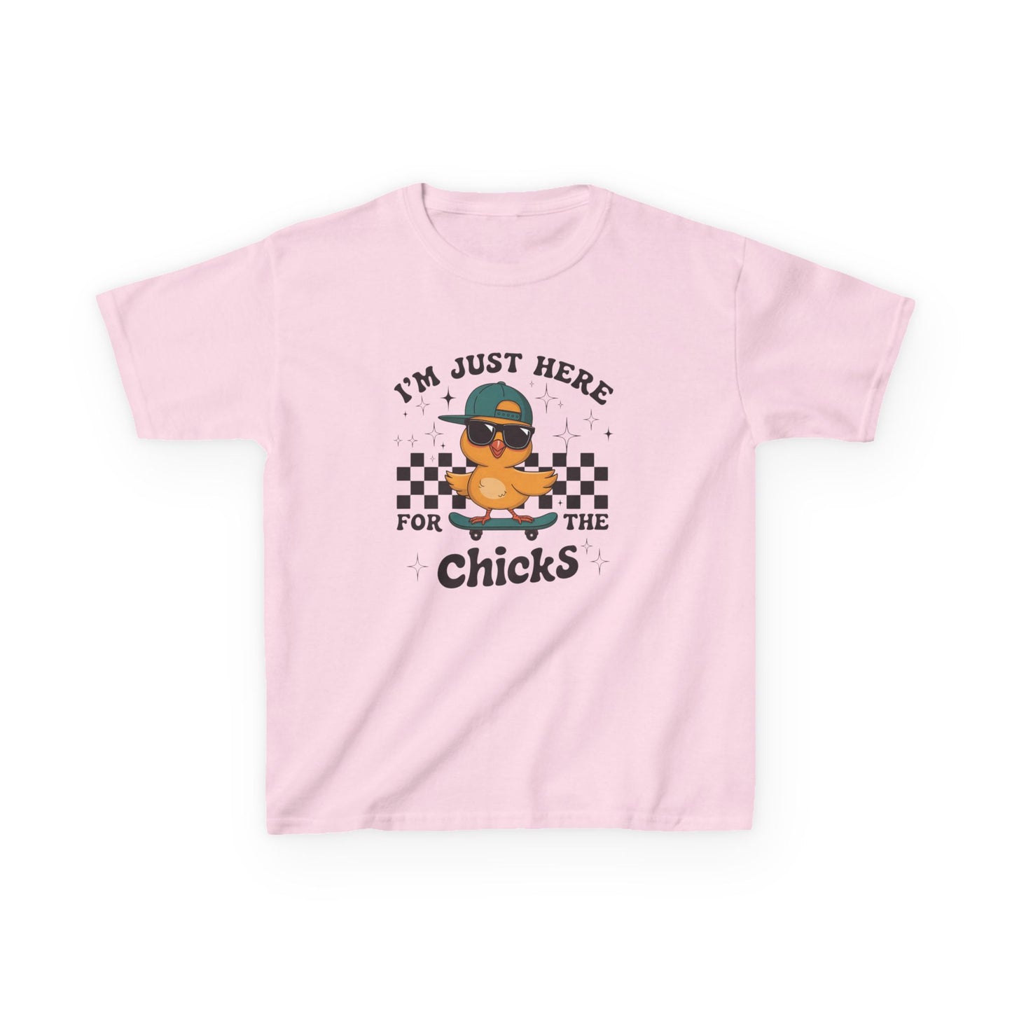 Kids Skateboarding Graphic Tee - 'I'm Just Here for the Chicks'
