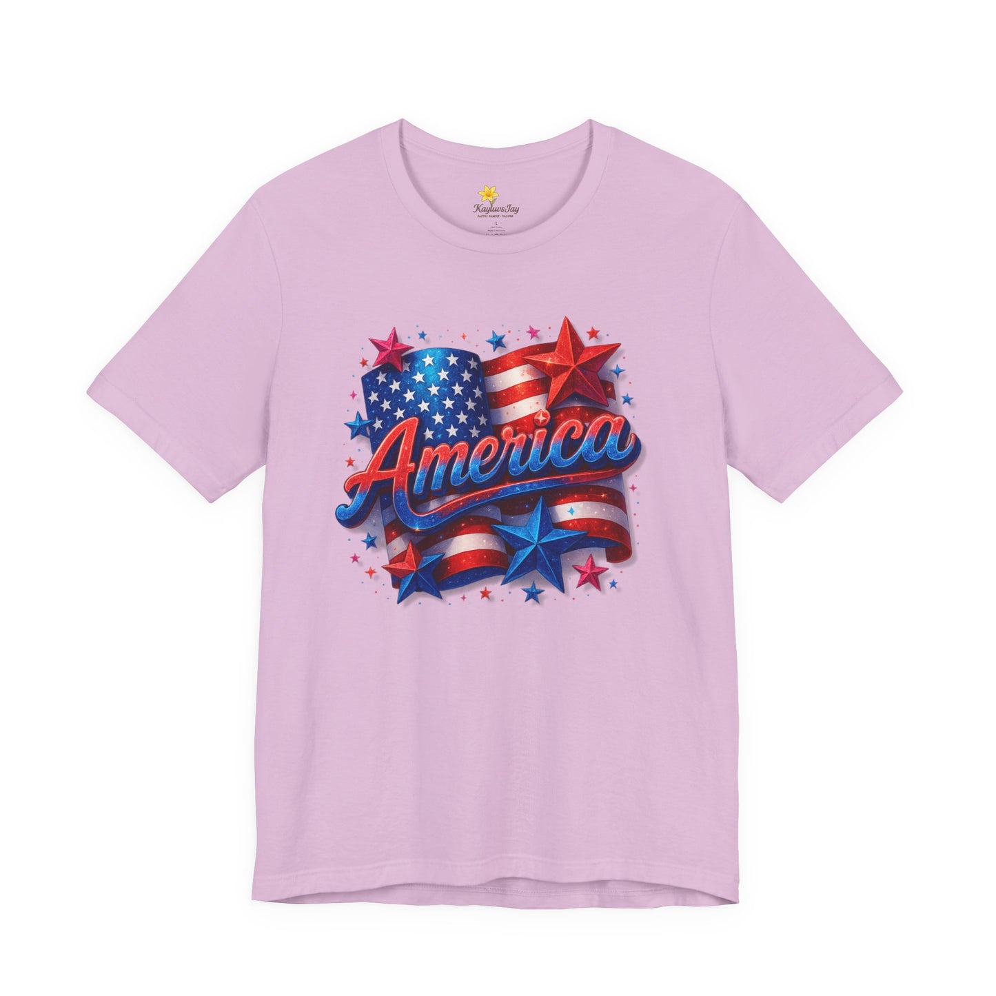 America 4th of July T-Shirt, Patriotic Sparkle Graphic Tee for Women, Red White & Blue Stars and Flag Shirt, USA Independence Day Shirt