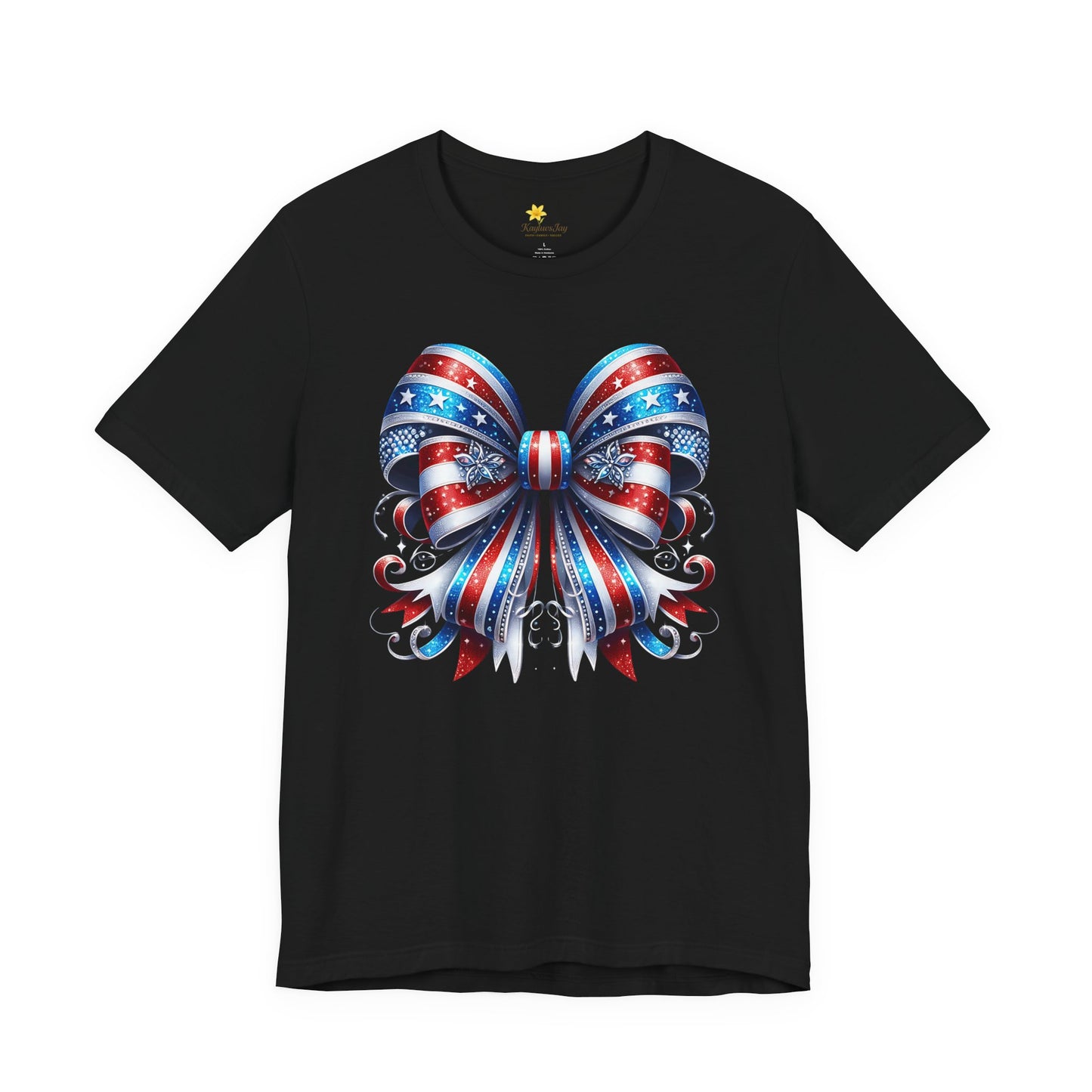 Patriotic Bow T-Shirt for Women – Red White & Blue 4th of July Shirt – Sparkly USA Flag Bow Tee – Cute Independence Day Outfit – America Shirt