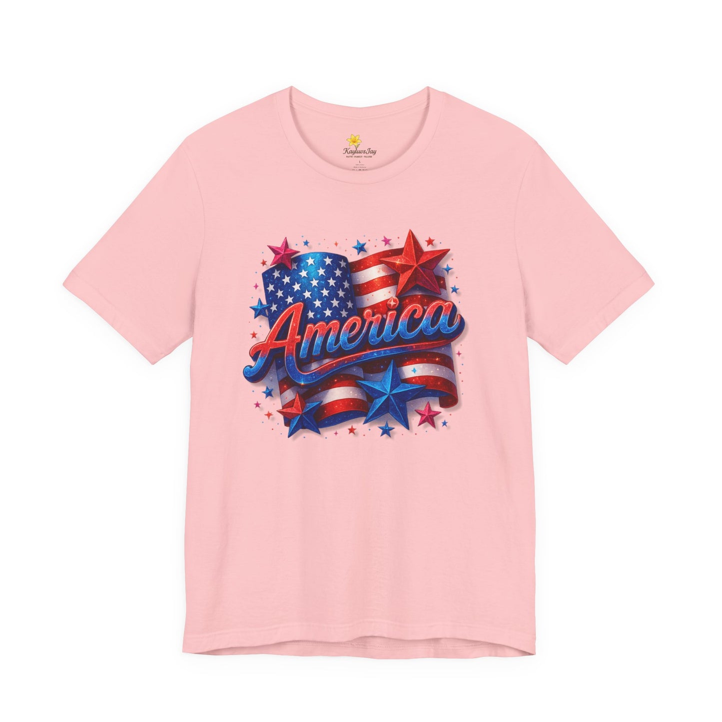 America 4th of July T-Shirt, Patriotic Sparkle Graphic Tee for Women, Red White & Blue Stars and Flag Shirt, USA Independence Day Shirt