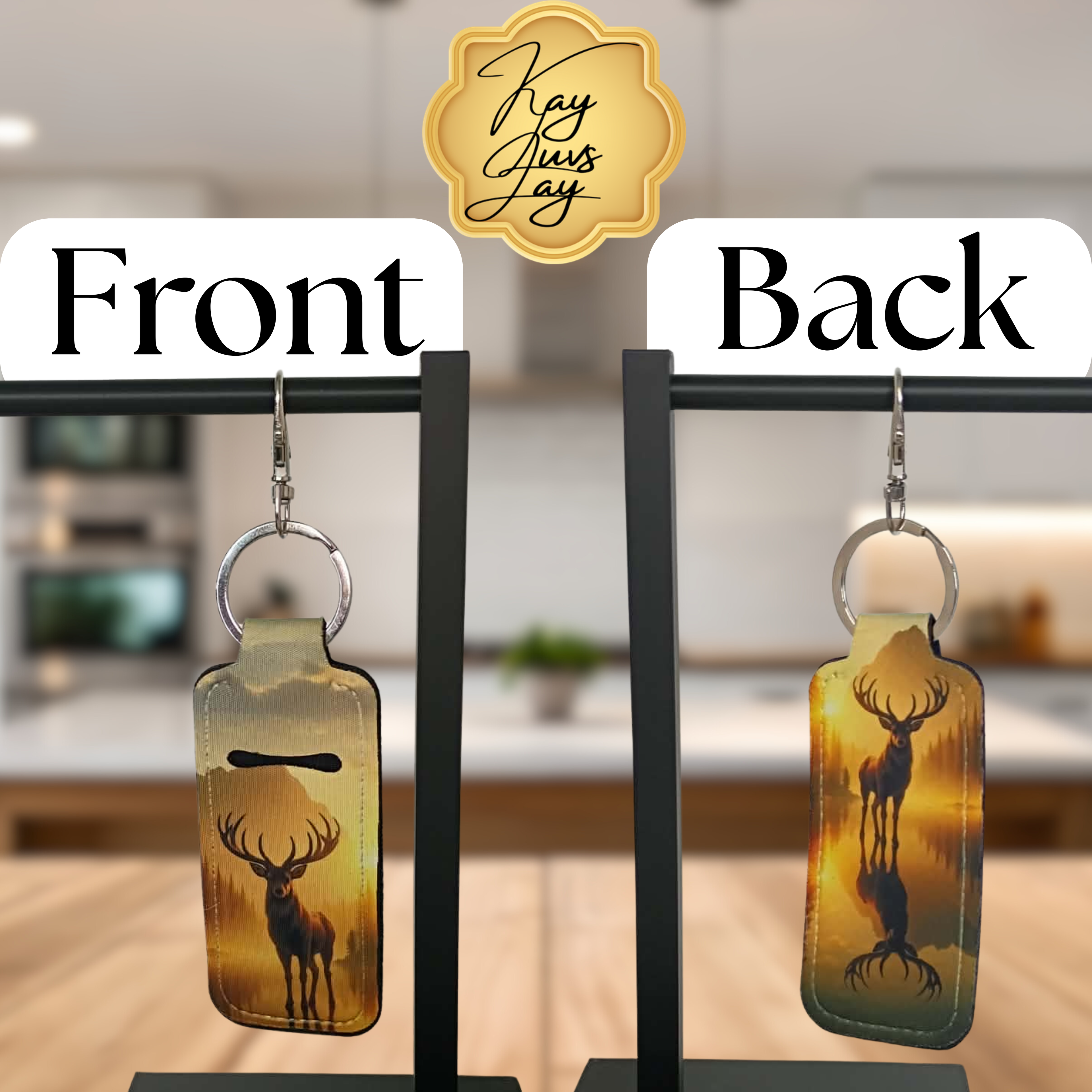 Golden Deer Landscape Chapstick Holder – Rustic Outdoor Keychain