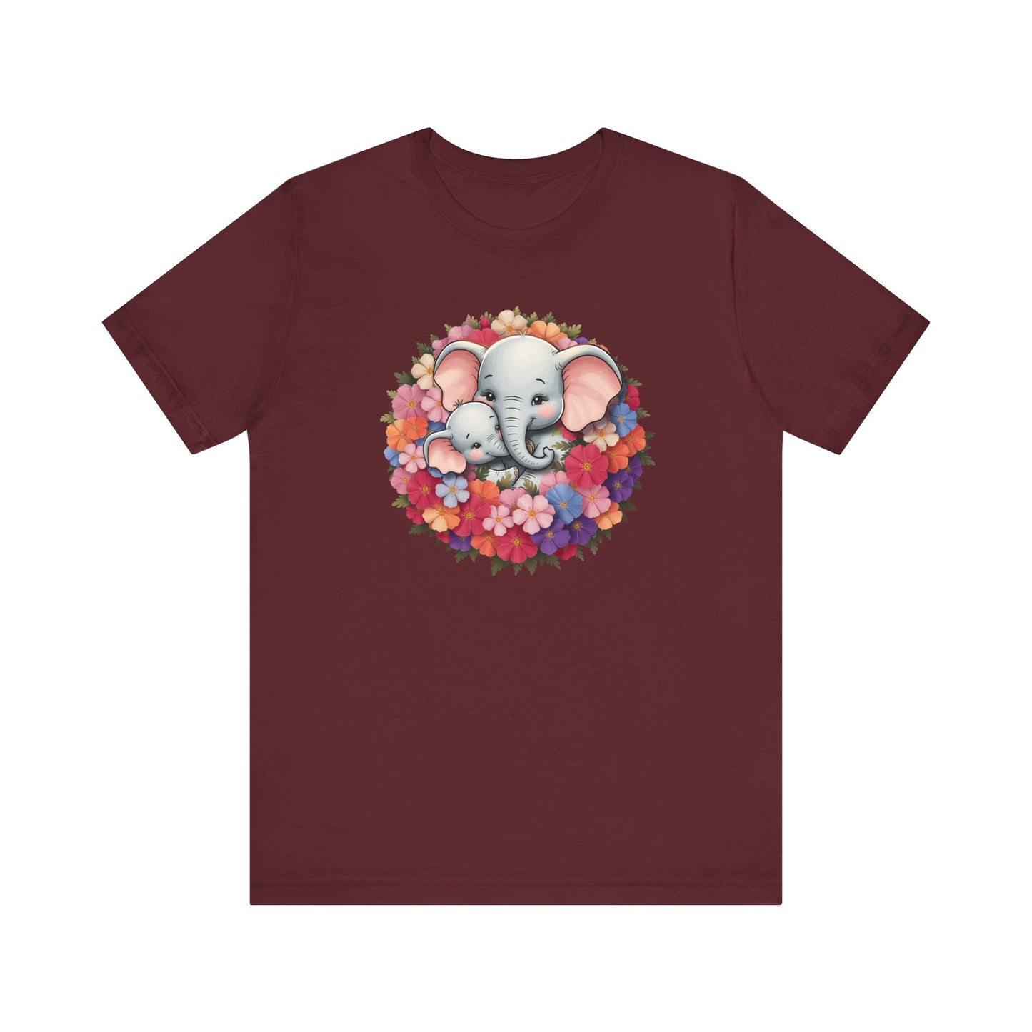 Adorable Elephant Floral Print Tee, Cute Animal Lover Shirt, Mother's Day Gift, Baby Shower Gift, Unisex Short Sleeve T-Shirt