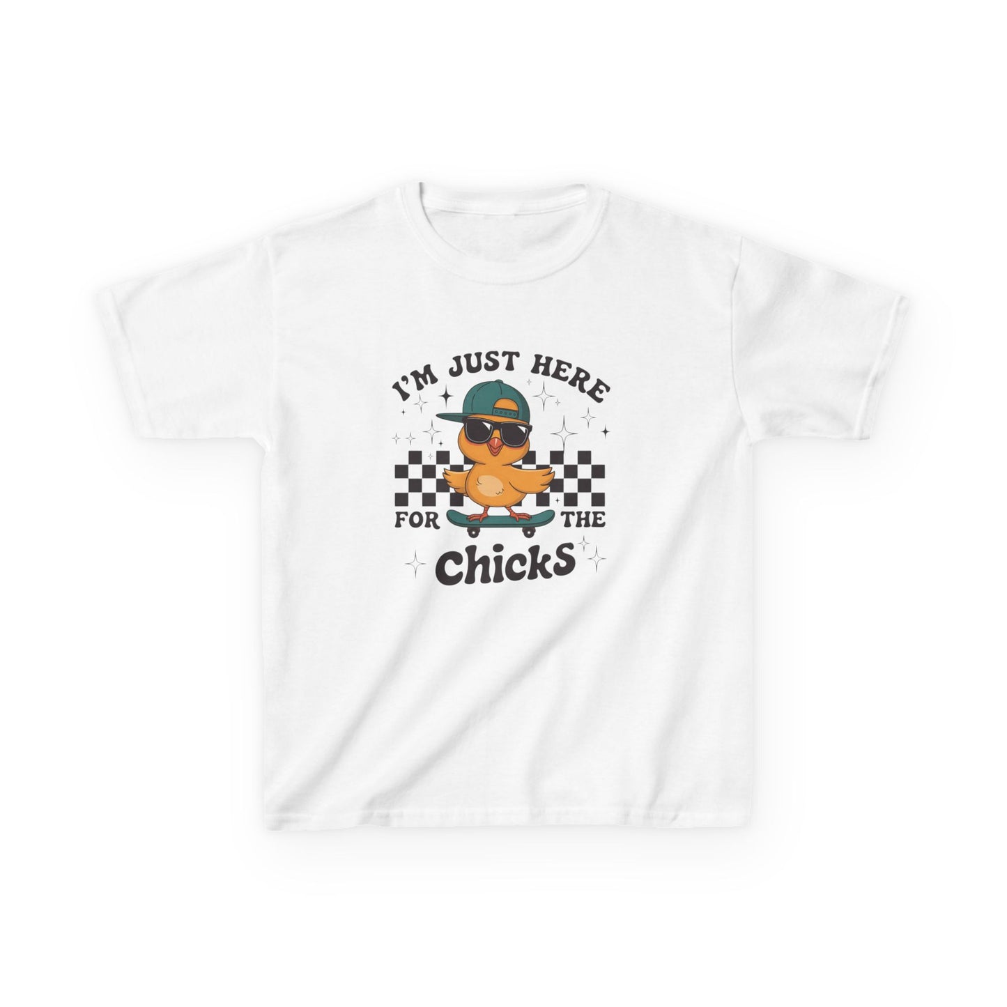 Kids Skateboarding Graphic Tee - 'I'm Just Here for the Chicks'