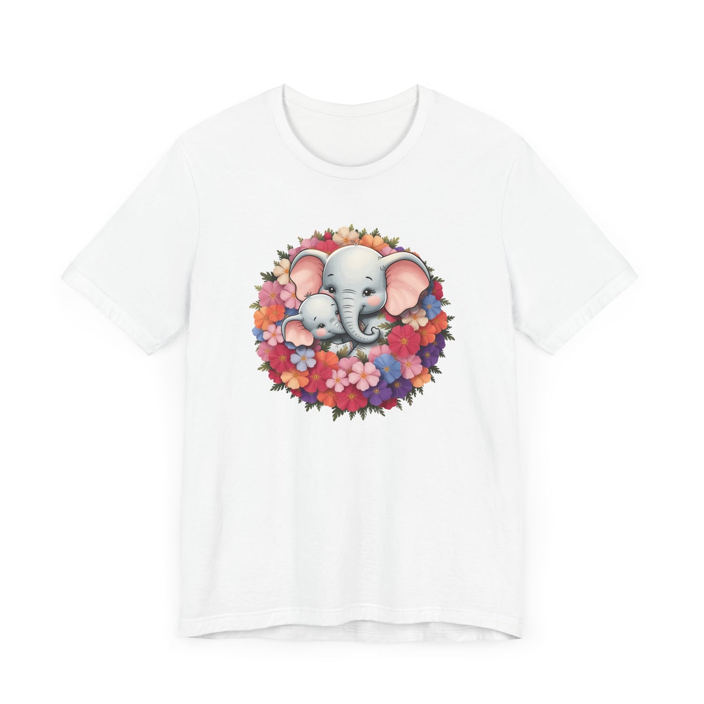 Adorable Elephant Floral Print Tee, Cute Animal Lover Shirt, Mother's Day Gift, Baby Shower Gift, Unisex Short Sleeve T-Shirt