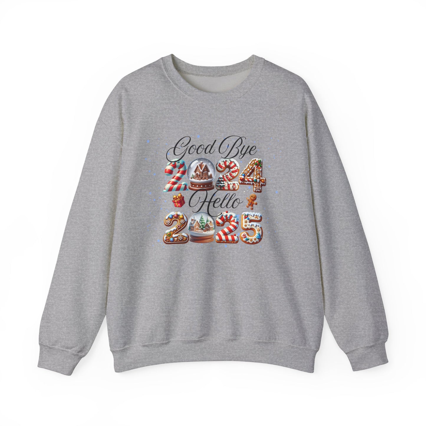 Crewneck Sweatshirt Good Bye 2024 Hell 2025 Cookie and Snow Globe Print