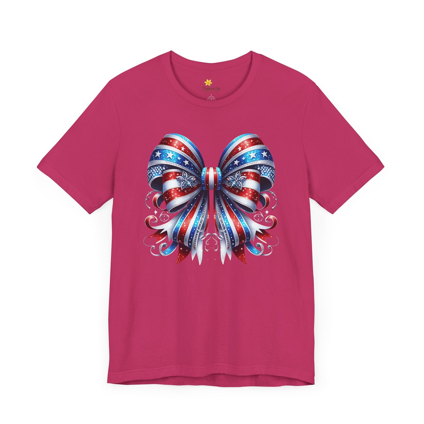 Patriotic Bow T-Shirt for Women – Red White & Blue 4th of July Shirt – Sparkly USA Flag Bow Tee – Cute Independence Day Outfit – America Shirt