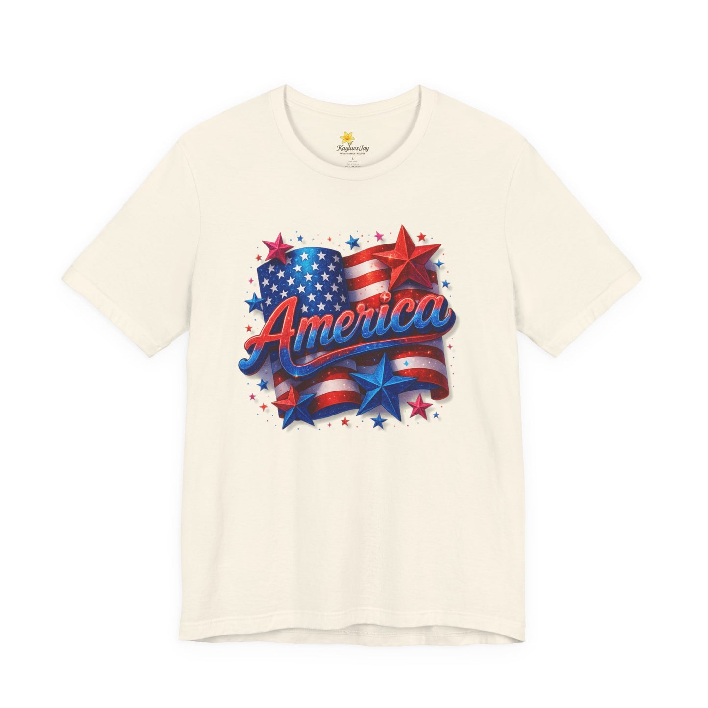 America 4th of July T-Shirt, Patriotic Sparkle Graphic Tee for Women, Red White & Blue Stars and Flag Shirt, USA Independence Day Shirt
