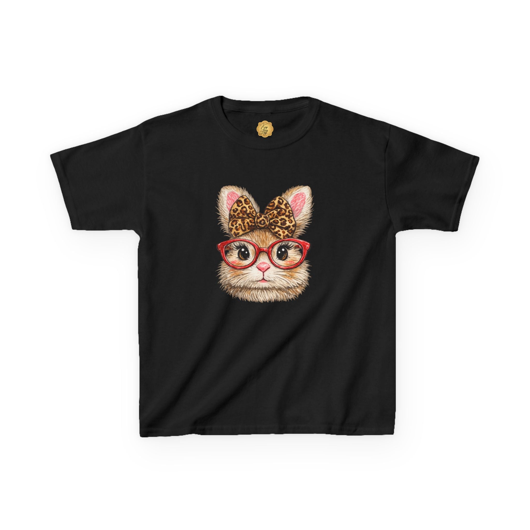 Cute Cat with Leopard Bow & Glasses Graphic