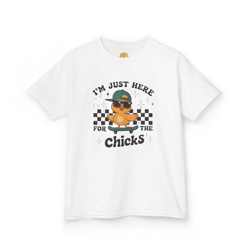 "I'm Just Here For The Chicks" Cute Skateboard Chick Tee