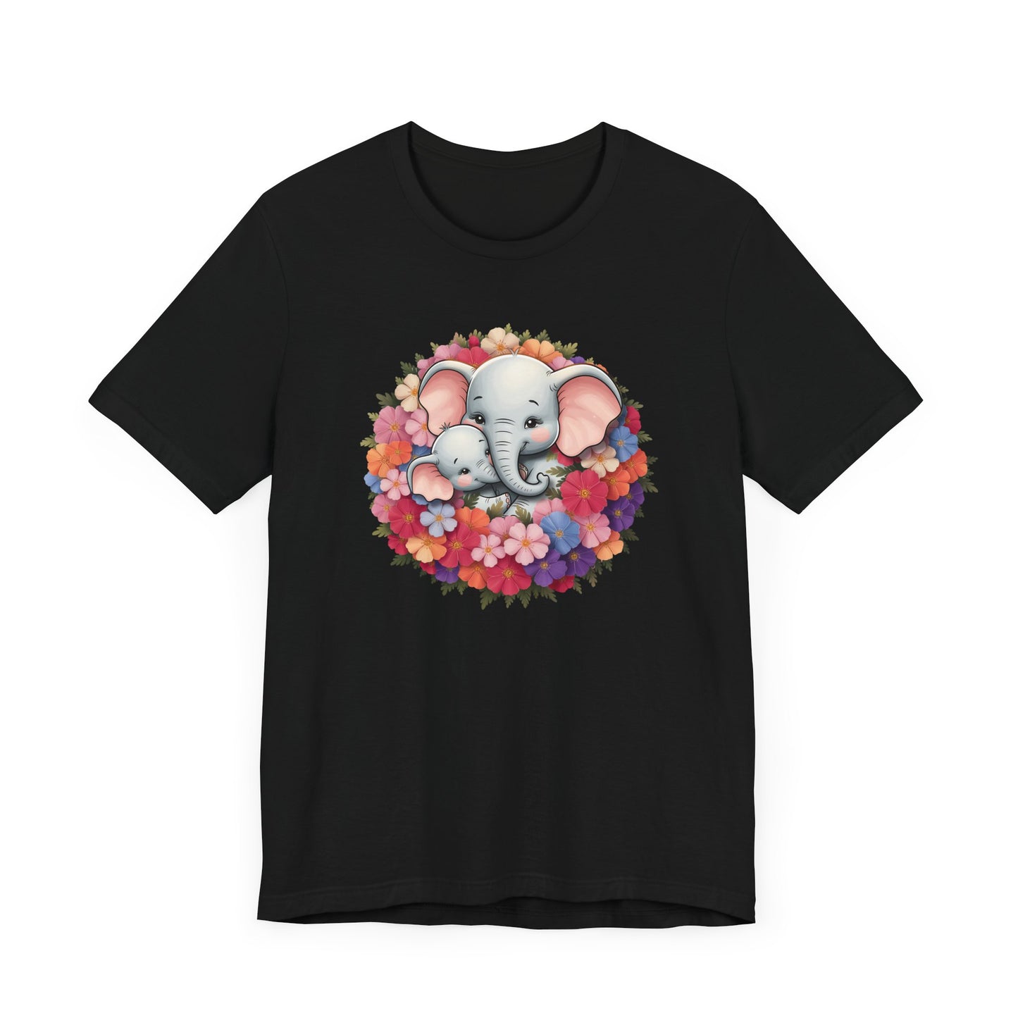 Adorable Elephant Floral Print Tee, Cute Animal Lover Shirt, Mother's Day Gift, Baby Shower Gift, Unisex Short Sleeve T-Shirt