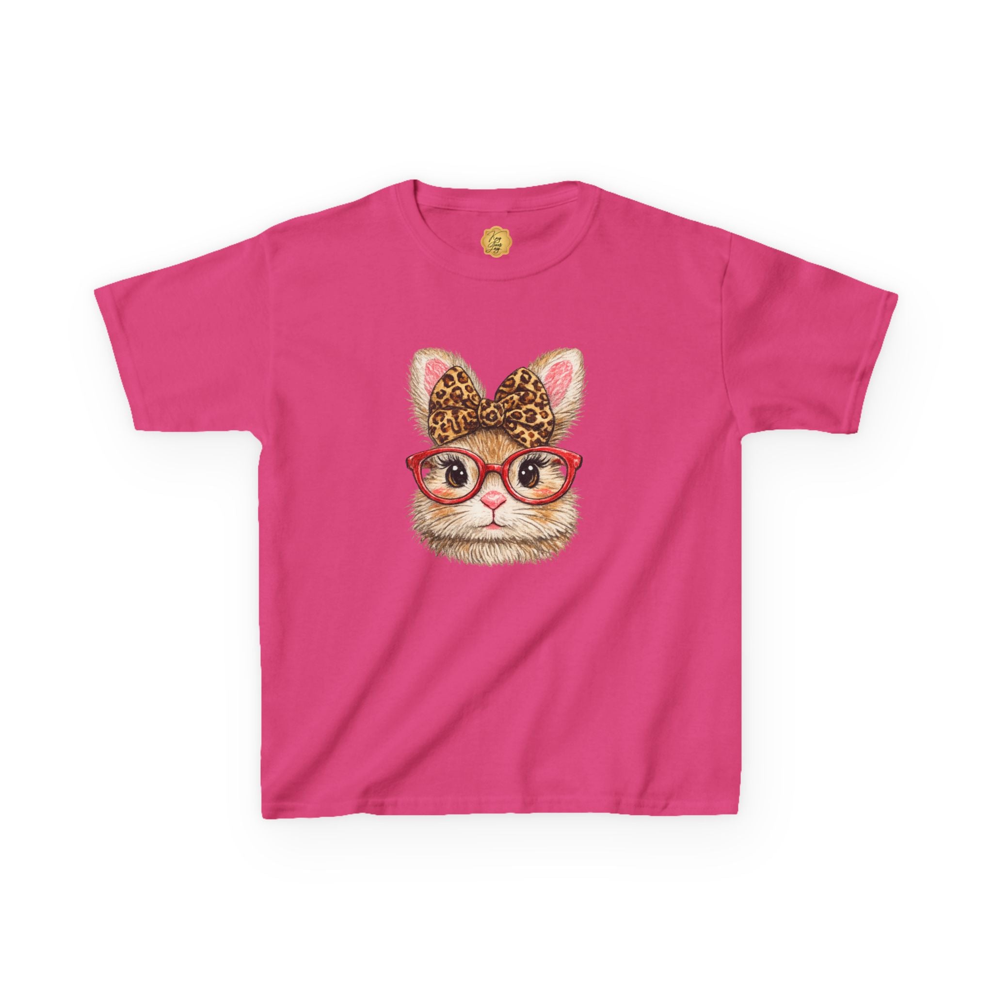 Cute Cat with Leopard Bow & Glasses Graphic