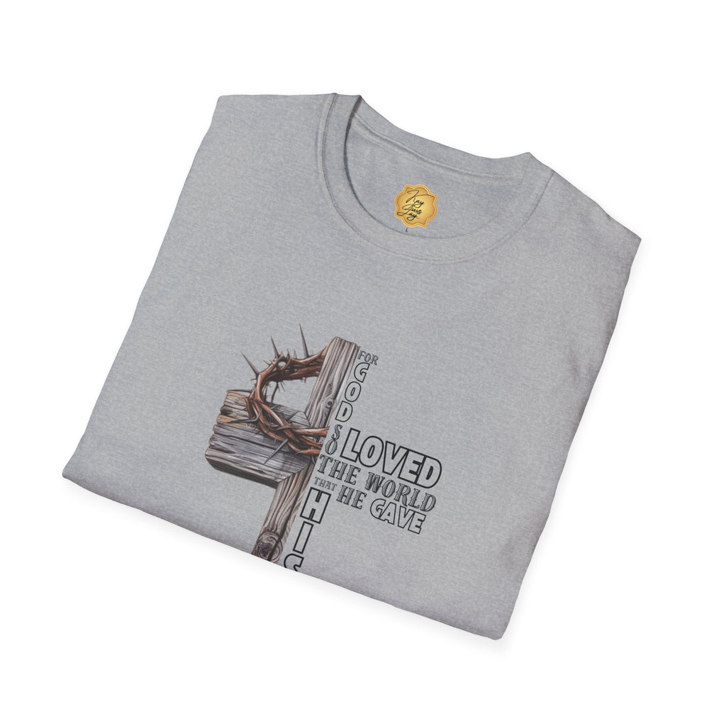 Christian Cross T-Shirt — "For God So Loved the World" Design