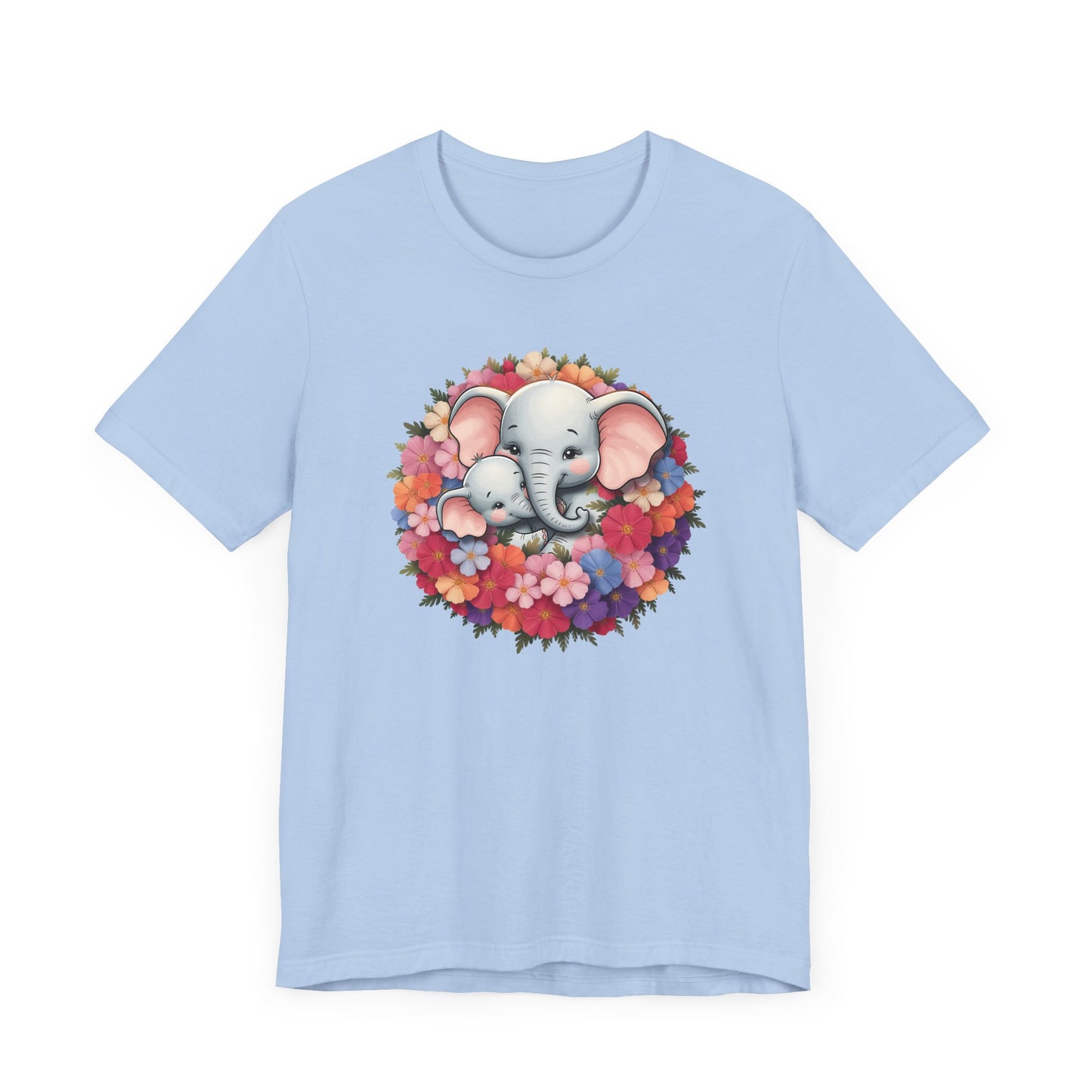 Adorable Elephant Floral Print Tee, Cute Animal Lover Shirt, Mother's Day Gift, Baby Shower Gift, Unisex Short Sleeve T-Shirt