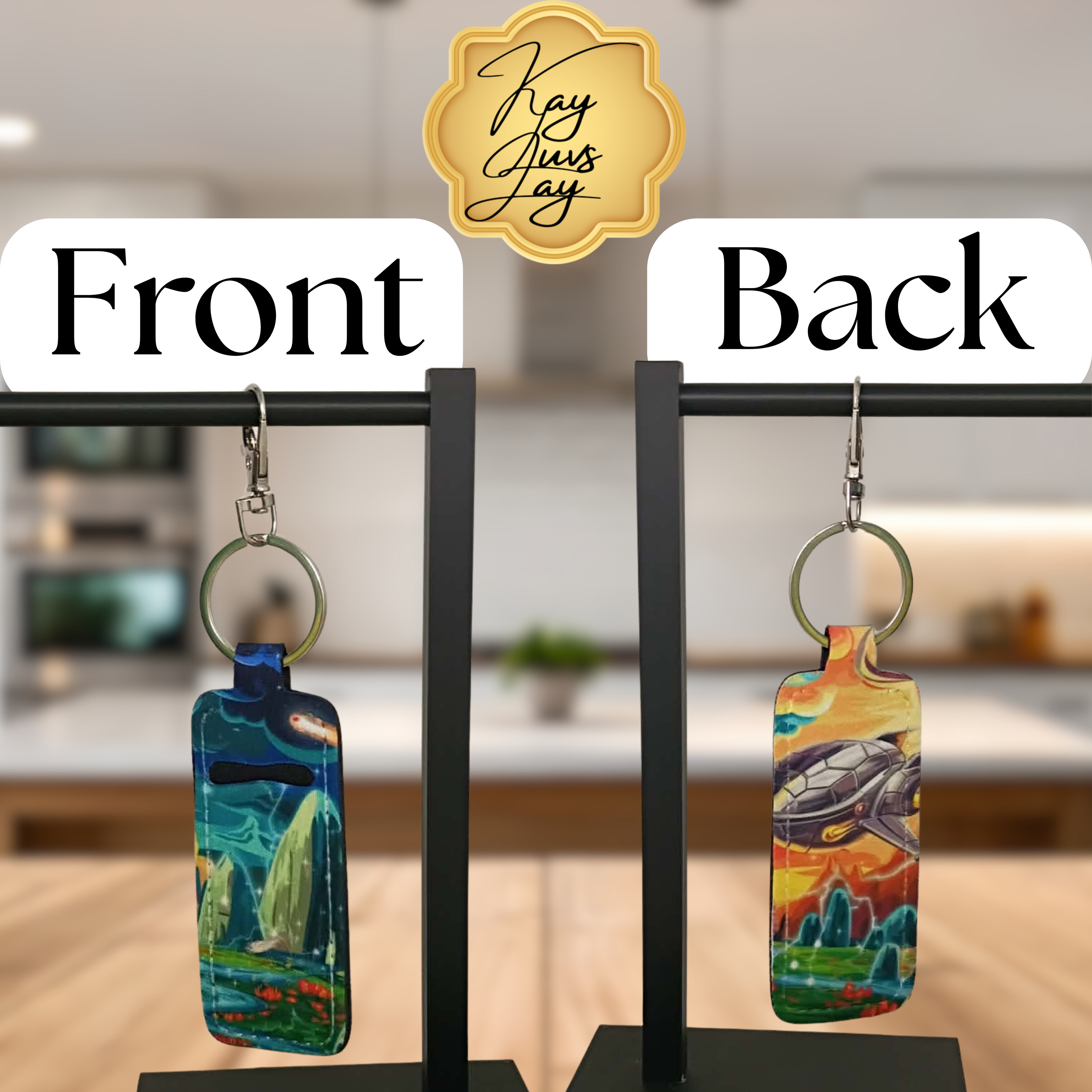 Double Sided Fantasy & Sci-Fi Chapstick Holder Keychain – Adventure Art Design
