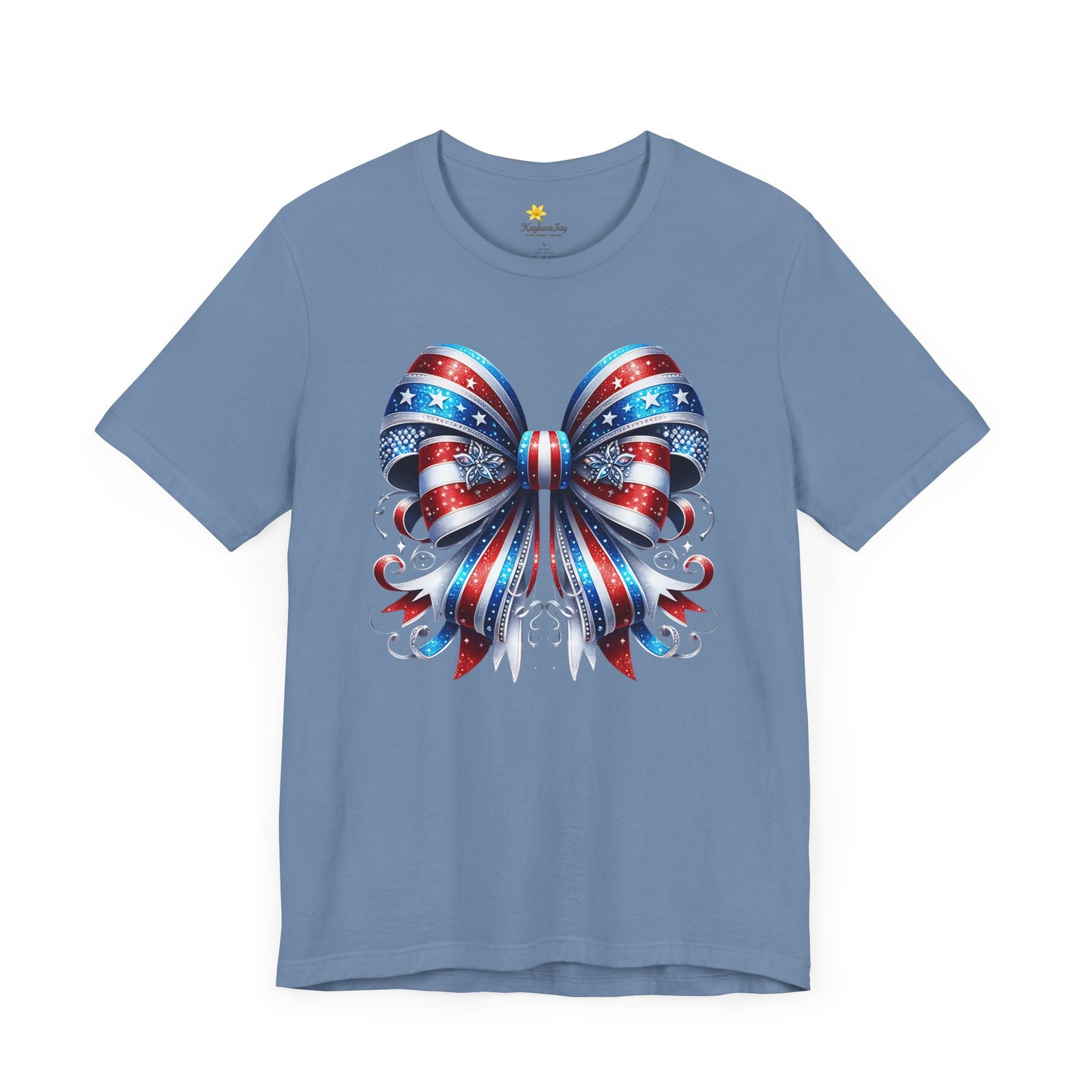 Patriotic Bow T-Shirt for Women – Red White & Blue 4th of July Shirt – Sparkly USA Flag Bow Tee – Cute Independence Day Outfit – America Shirt