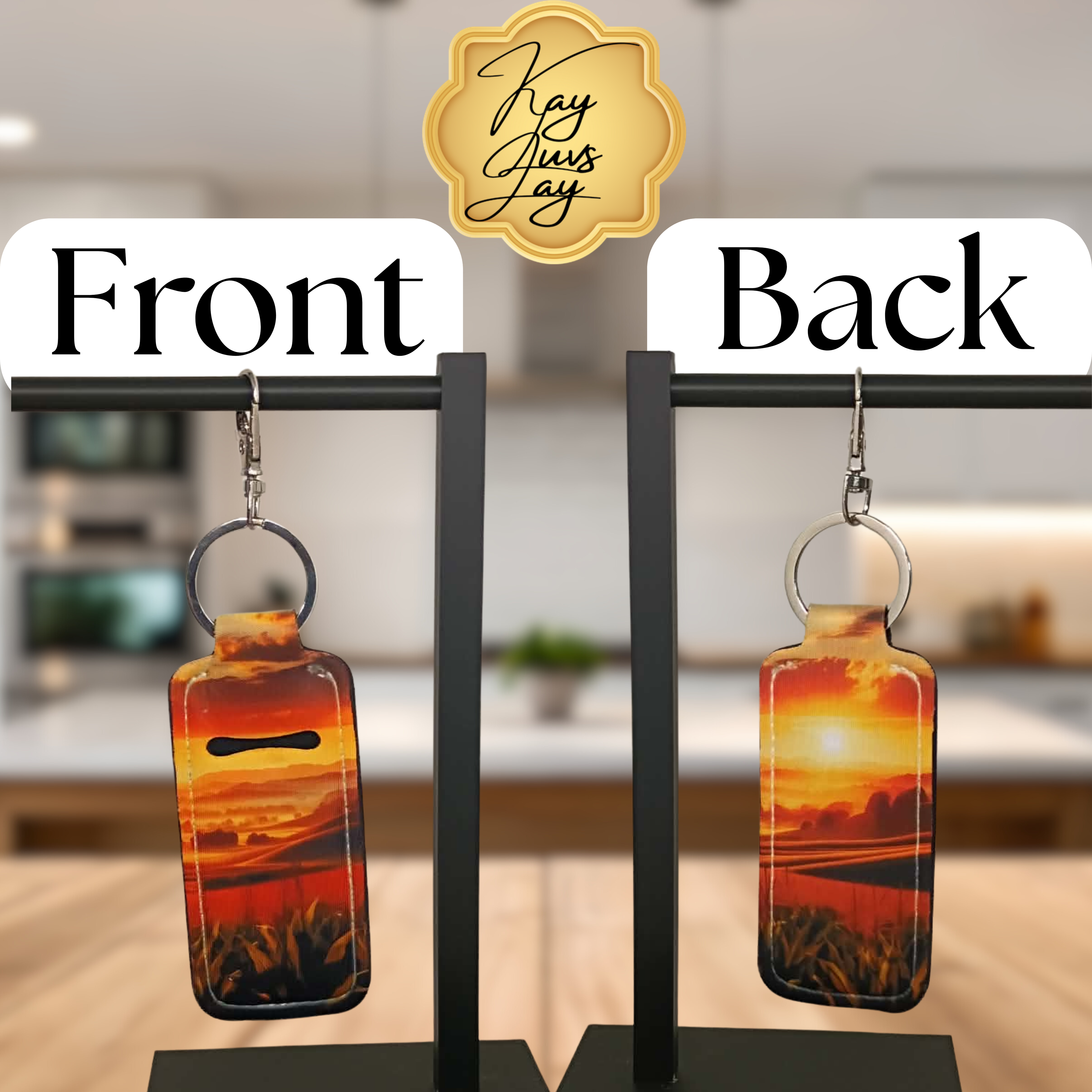Golden Sunset Chapstick Holder Keychain – Double Sided Landscape Design