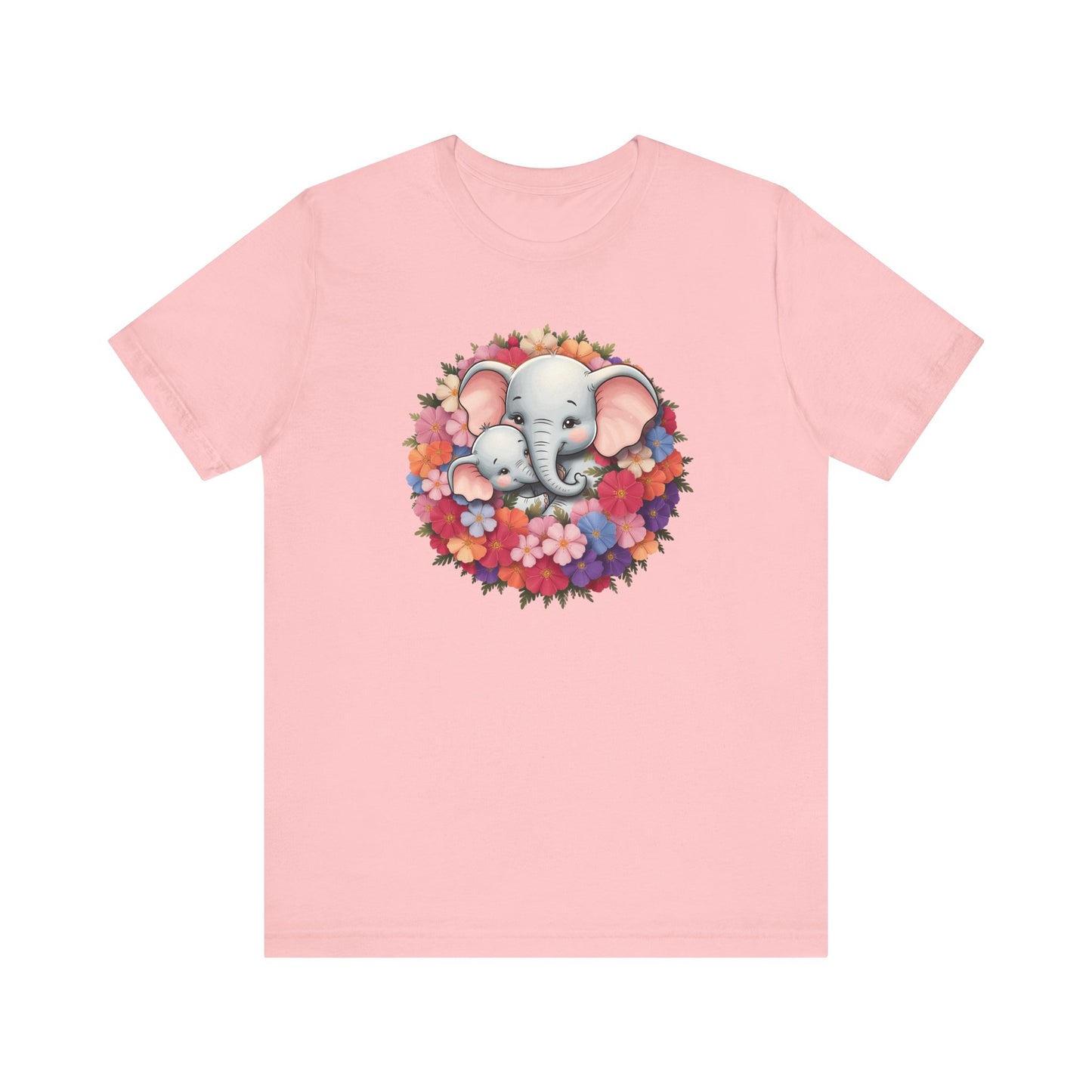 Adorable Elephant Floral Print Tee, Cute Animal Lover Shirt, Mother's Day Gift, Baby Shower Gift, Unisex Short Sleeve T-Shirt