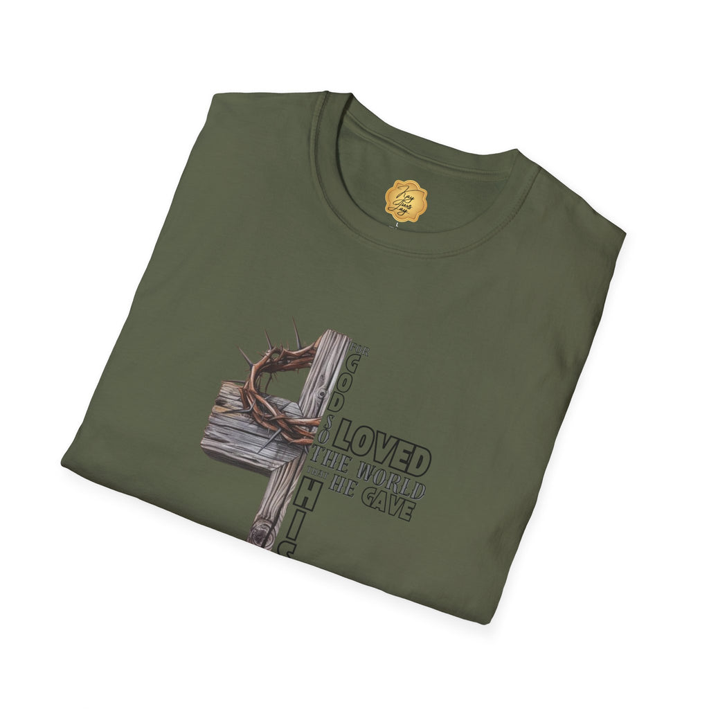 Christian Cross T-Shirt — "For God So Loved the World" Design