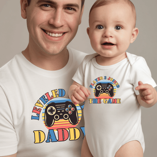 Gaming Dad and Baby Matching Shirts, Leveled up to Daddy, Player 2 Joined the game, Video Game Gift, Family Gaming Shirts, Gamer Dad Shirt