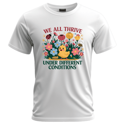 Floral Message Tee, We All Thrive T-Shirt, Unisex Floral Shirt, Nature-Inspired Apparel, Positive Vibes Tee, Spring Gift