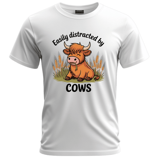Easily Distracted by Cows Unisex Short Sleeve Tee - Fun Animal Graphic T-Shirt for Cow Lovers