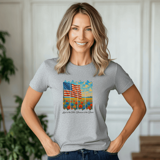 Patriotic Short Sleeve Tee - "Land of the Free, Because of the Brave"