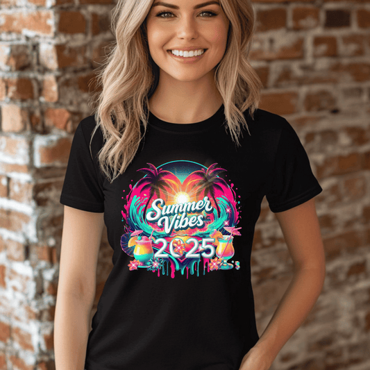 Summer Vibes Tee - Retro Tropical Design 2025
