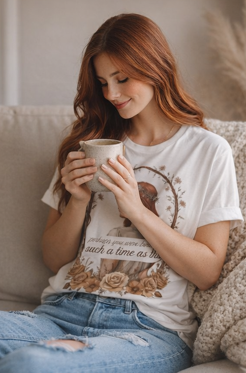 Vintage Floral Portrait T-Shirt — "Such a Time as This" Inspirational Tee
