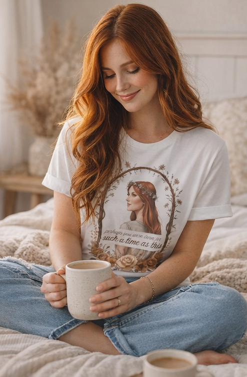 Vintage Floral Portrait T-Shirt — "Such a Time as This" Inspirational Tee