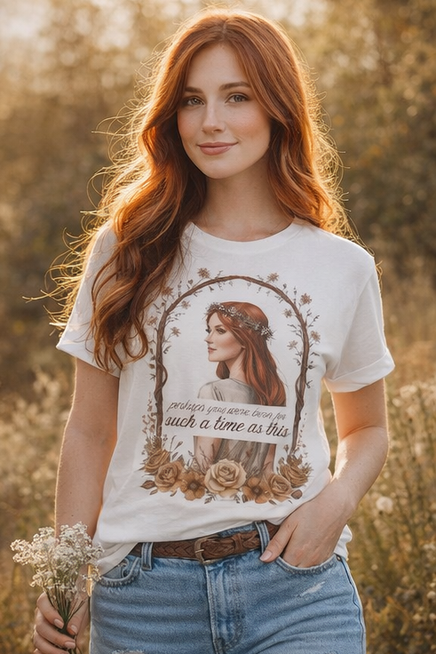 Vintage Floral Portrait T-Shirt — "Such a Time as This" Inspirational Tee